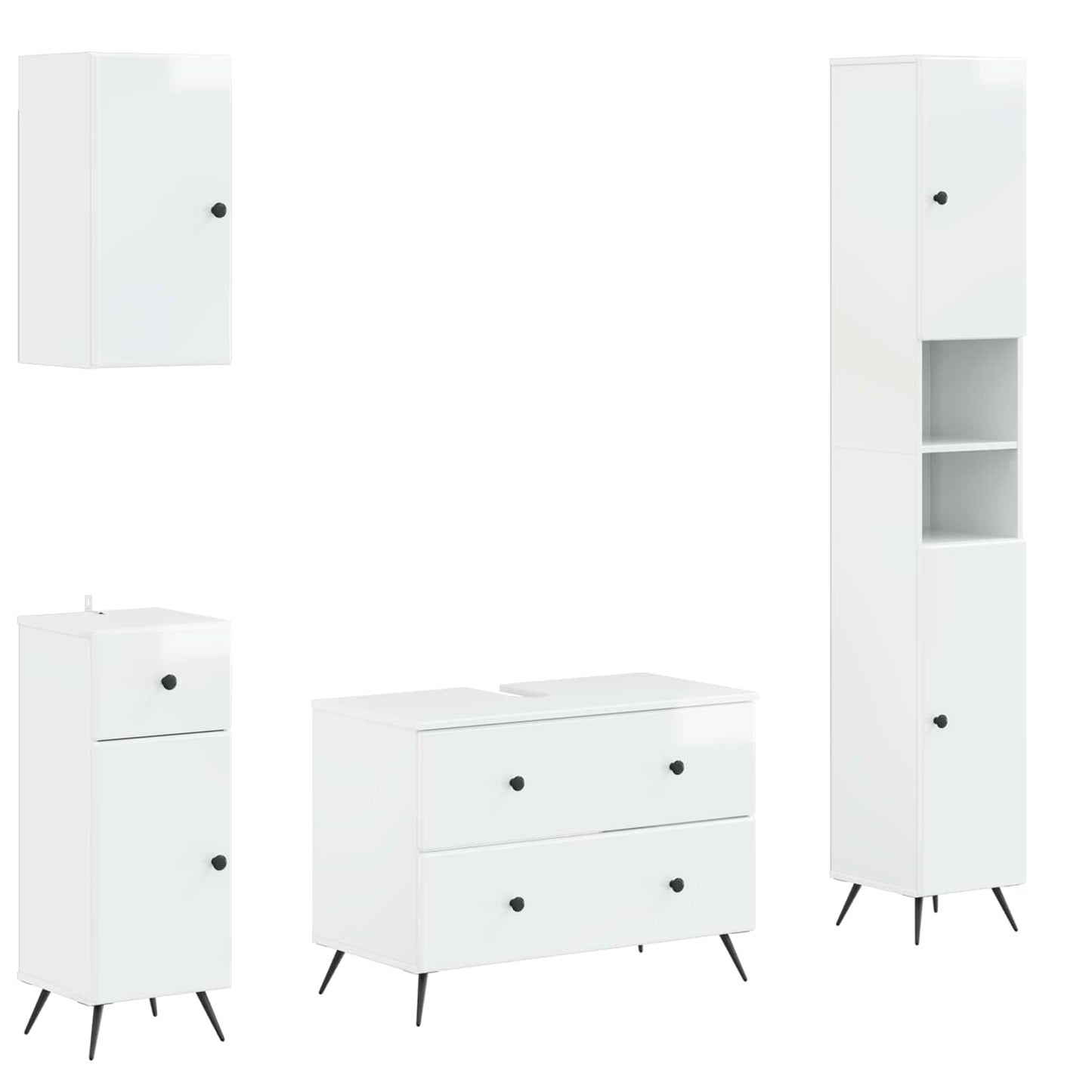 4-teiliges Badezimmer-Schrank-Set BREDA Hochglanz Weiß