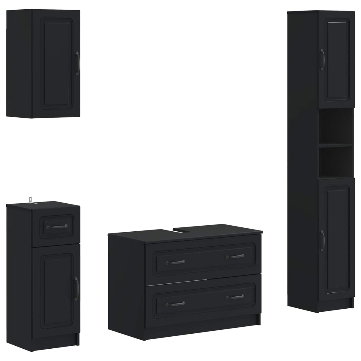 4-teiliges Badezimmer-Schrank-Set UTRECHT Schwarz Holzwerkstoff