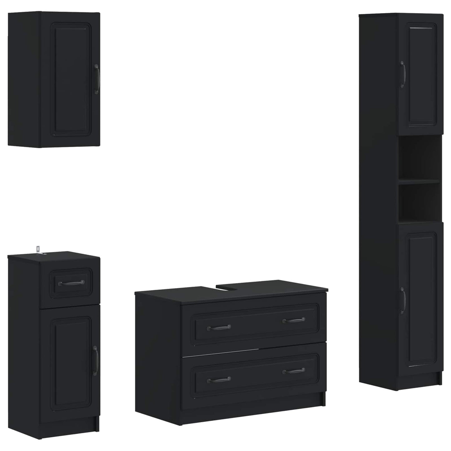 4-teiliges Badezimmer-Schrank-Set UTRECHT Schwarz Holzwerkstoff