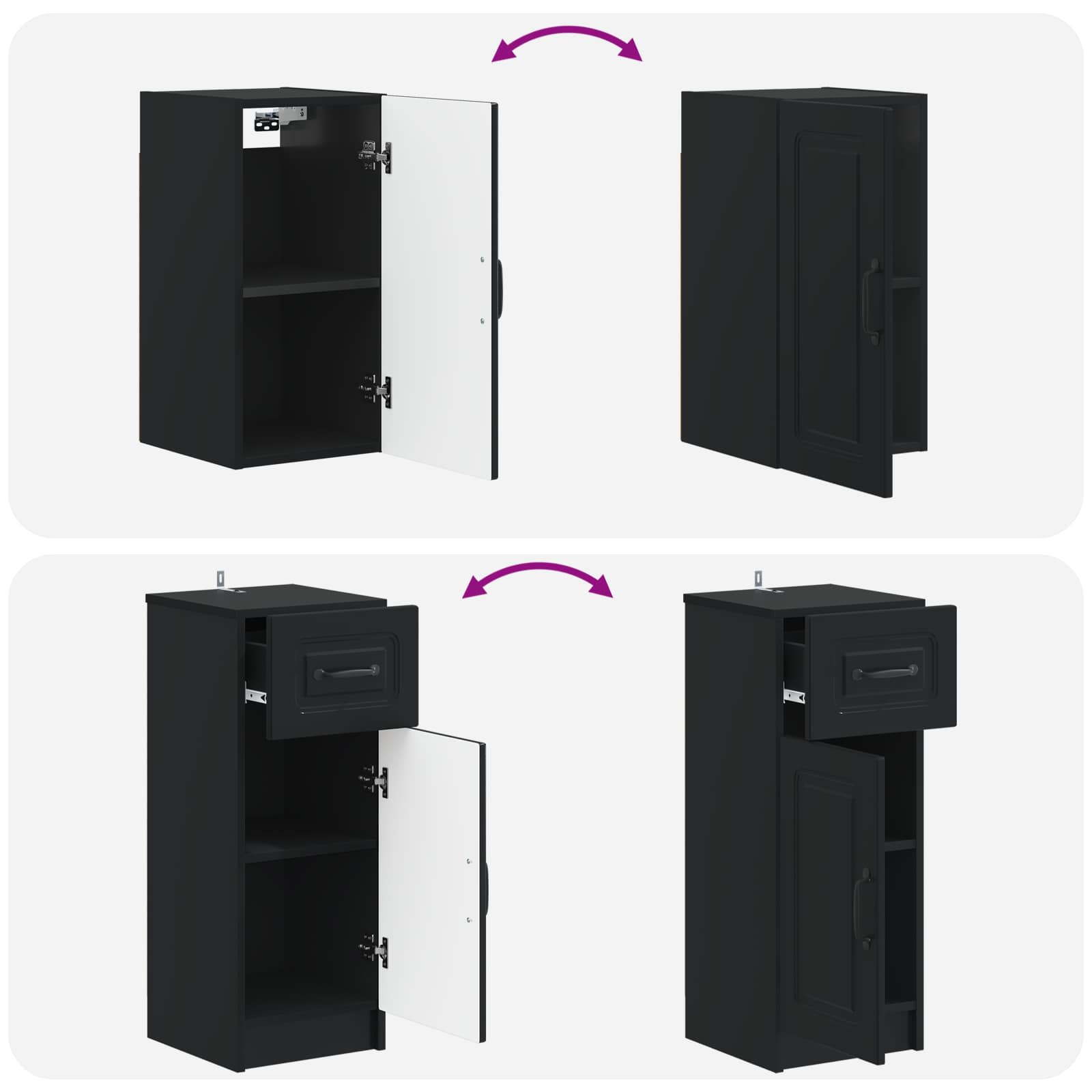 4-teiliges Badezimmer-Schrank-Set UTRECHT Schwarz Holzwerkstoff