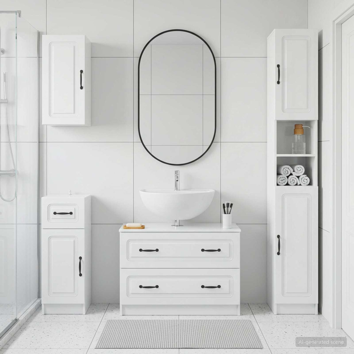 4-teiliges Badezimmer-Schrank-Set UTRECHT Hochglanz Weiß