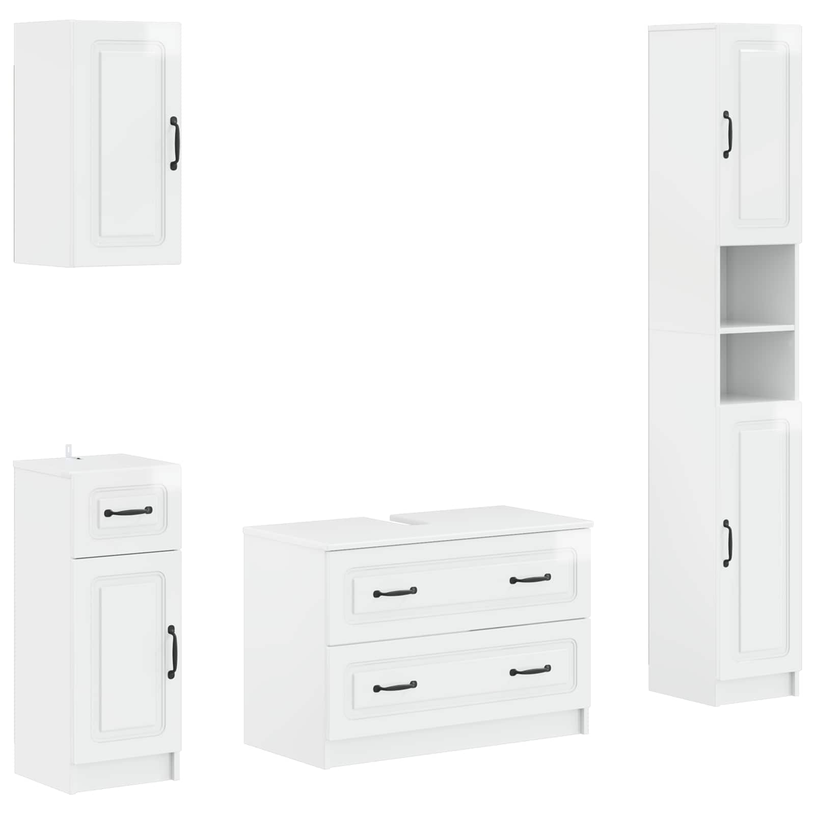 4-teiliges Badezimmer-Schrank-Set UTRECHT Hochglanz Weiß