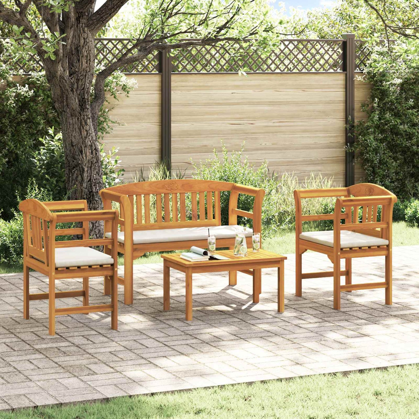Gartenrosen-Lounge-Set 4 stk. Massivholz Akazie