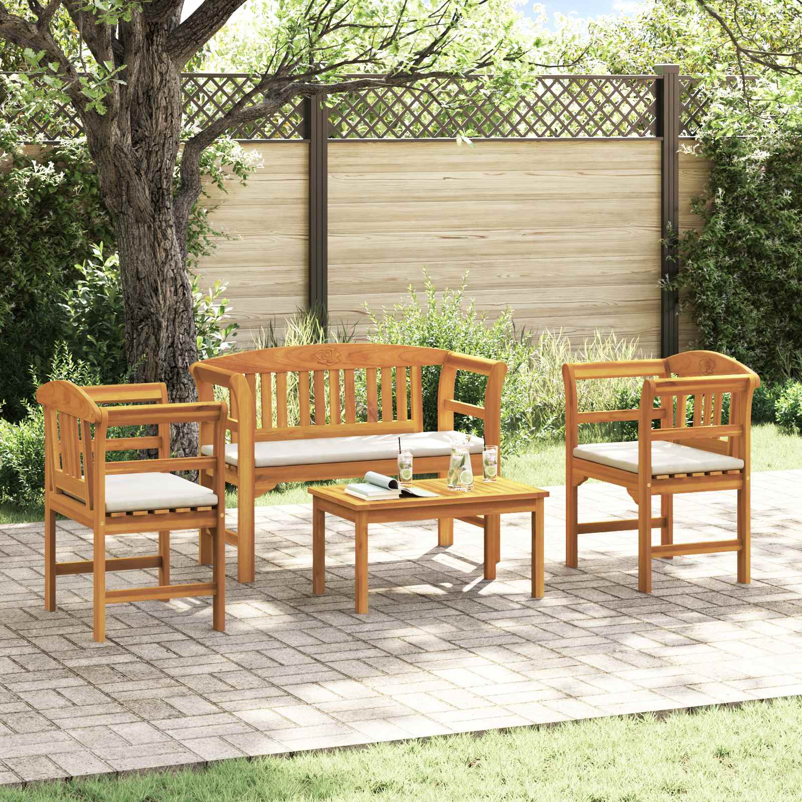 Gartenrosen-Lounge-Set 4 stk. Massivholz Akazie