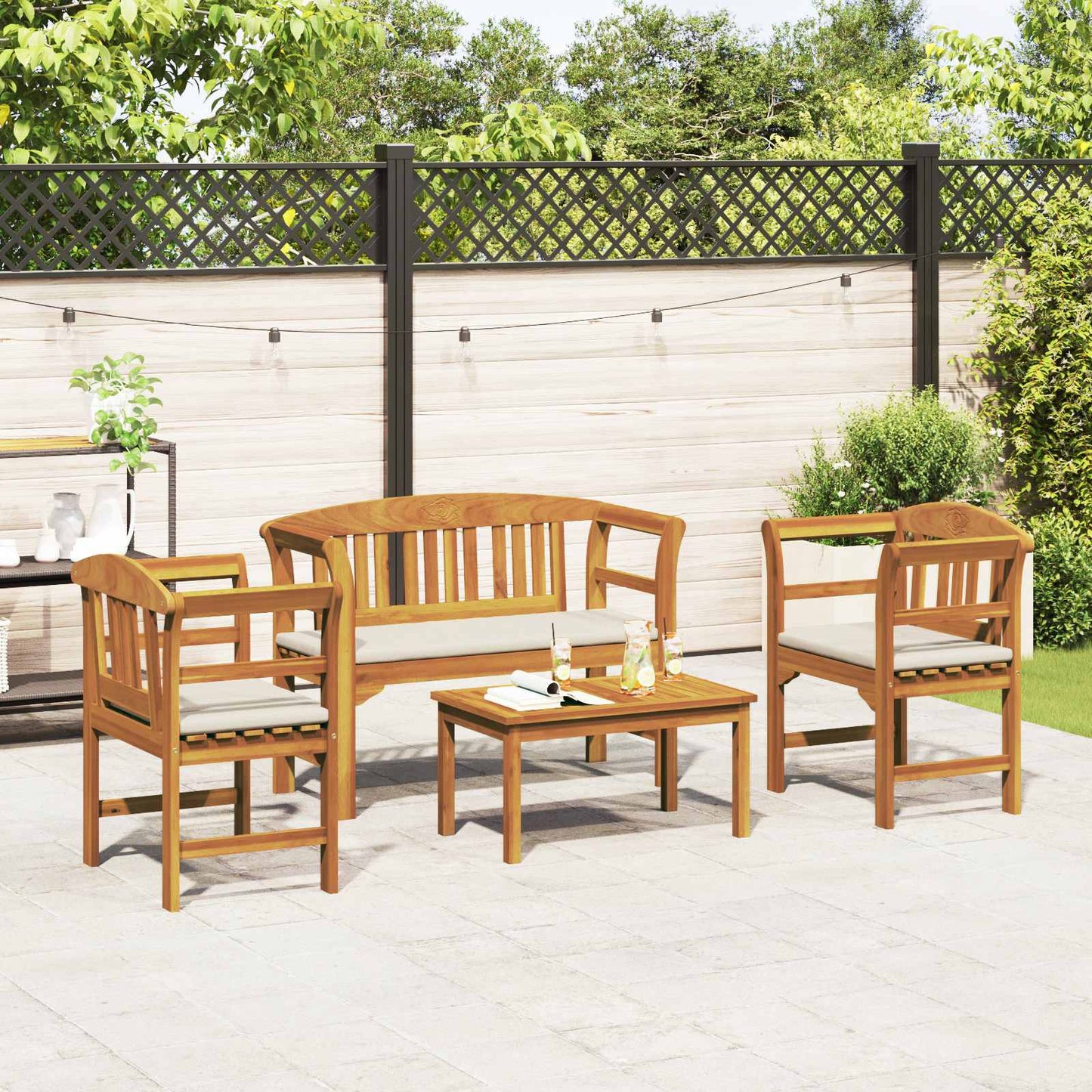 Gartenrosen-Lounge-Set 4 stk. Massivholz Akazie