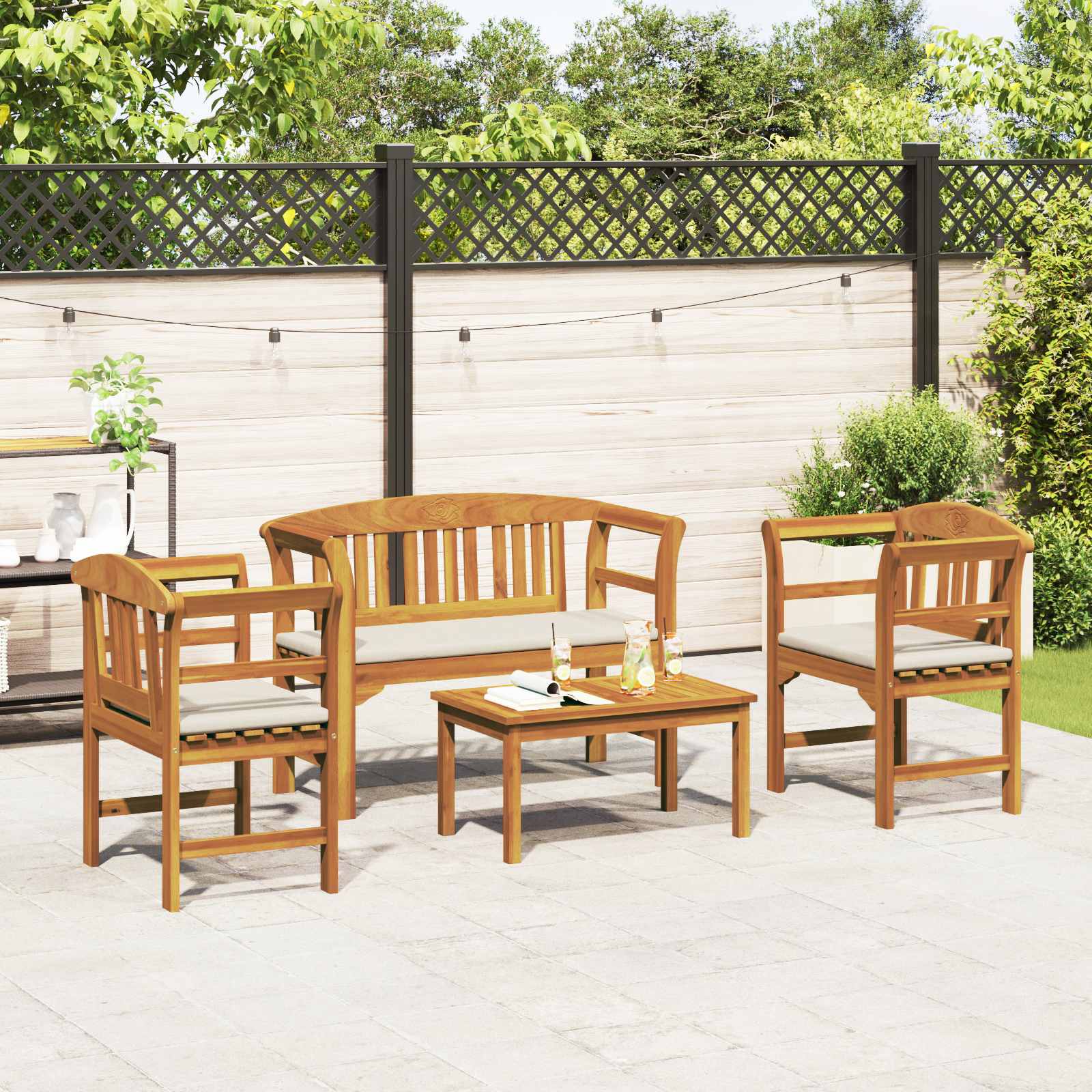 Gartenrosen-Lounge-Set 4 stk. Massivholz Akazie