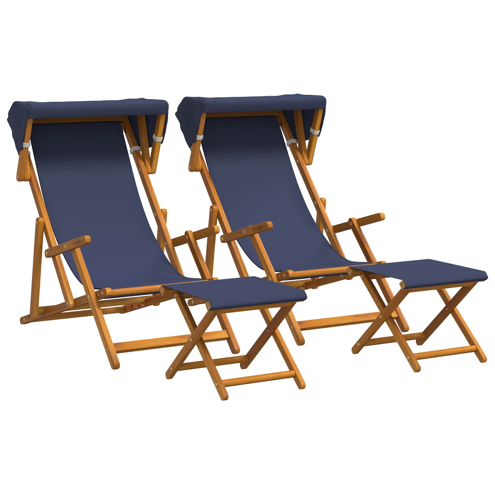 Liegestuhl 4 pcs 3 Position Massives Eukalyptus Holz Blau