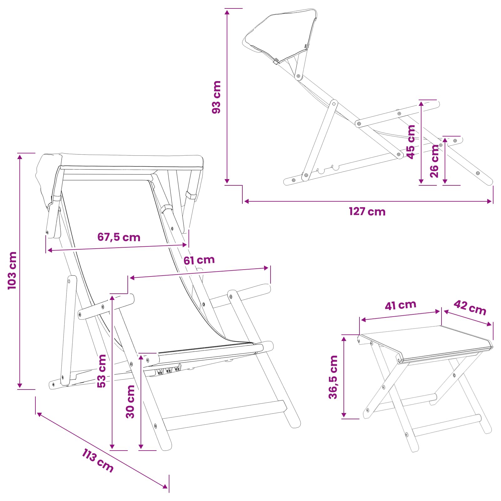 Liegestuhl 4 stk. 3 Position Massives Eukalyptus Holz