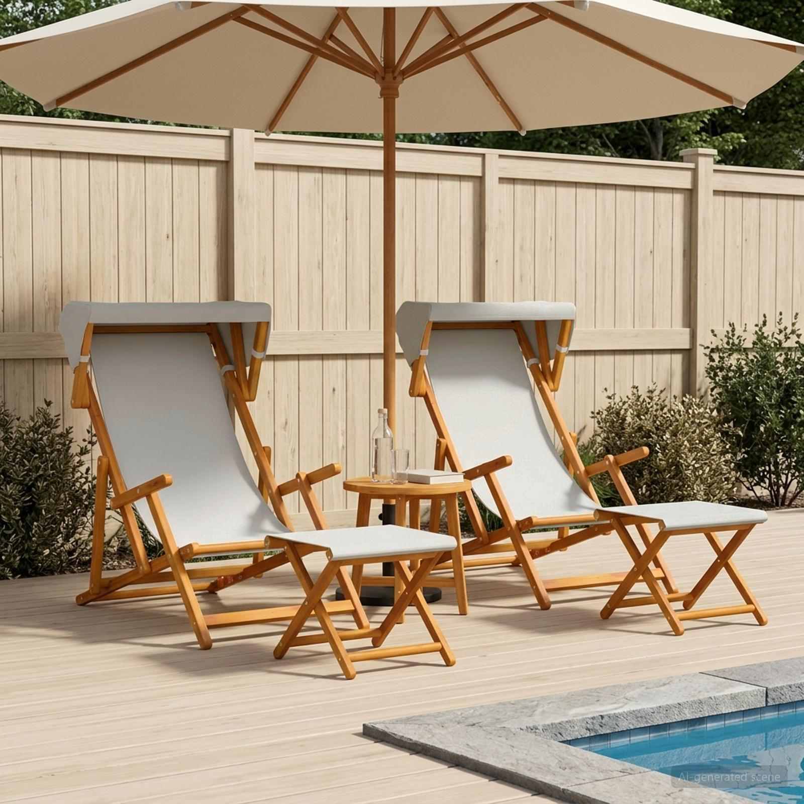 Liegestuhl 4 pcs 3 Position Massives Eukalyptus Holz Creme