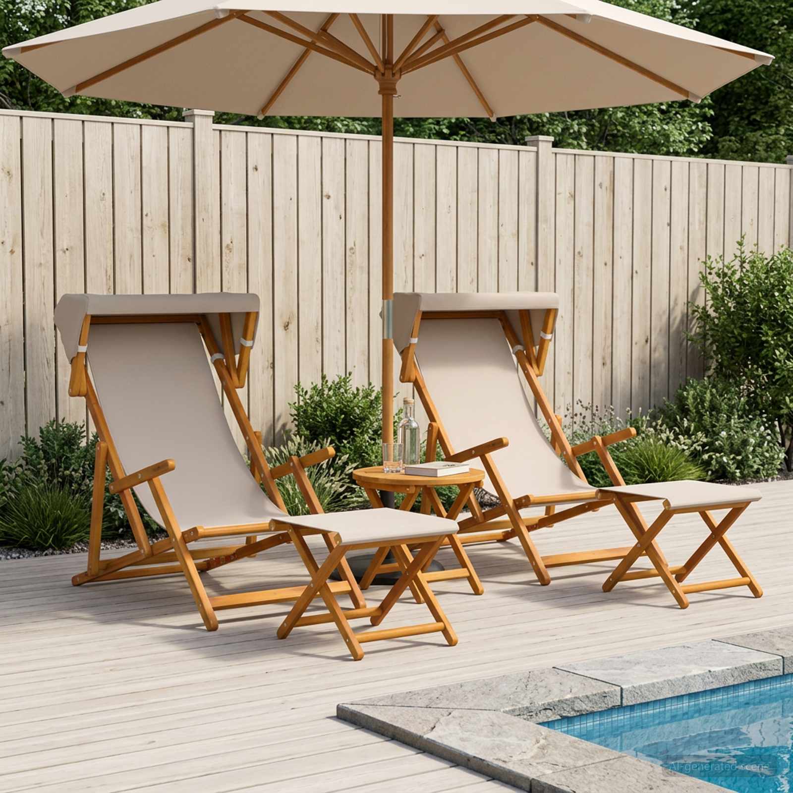 Liegestuhl 4 pcs 3 Position Massives Eukalyptus Holz Beige