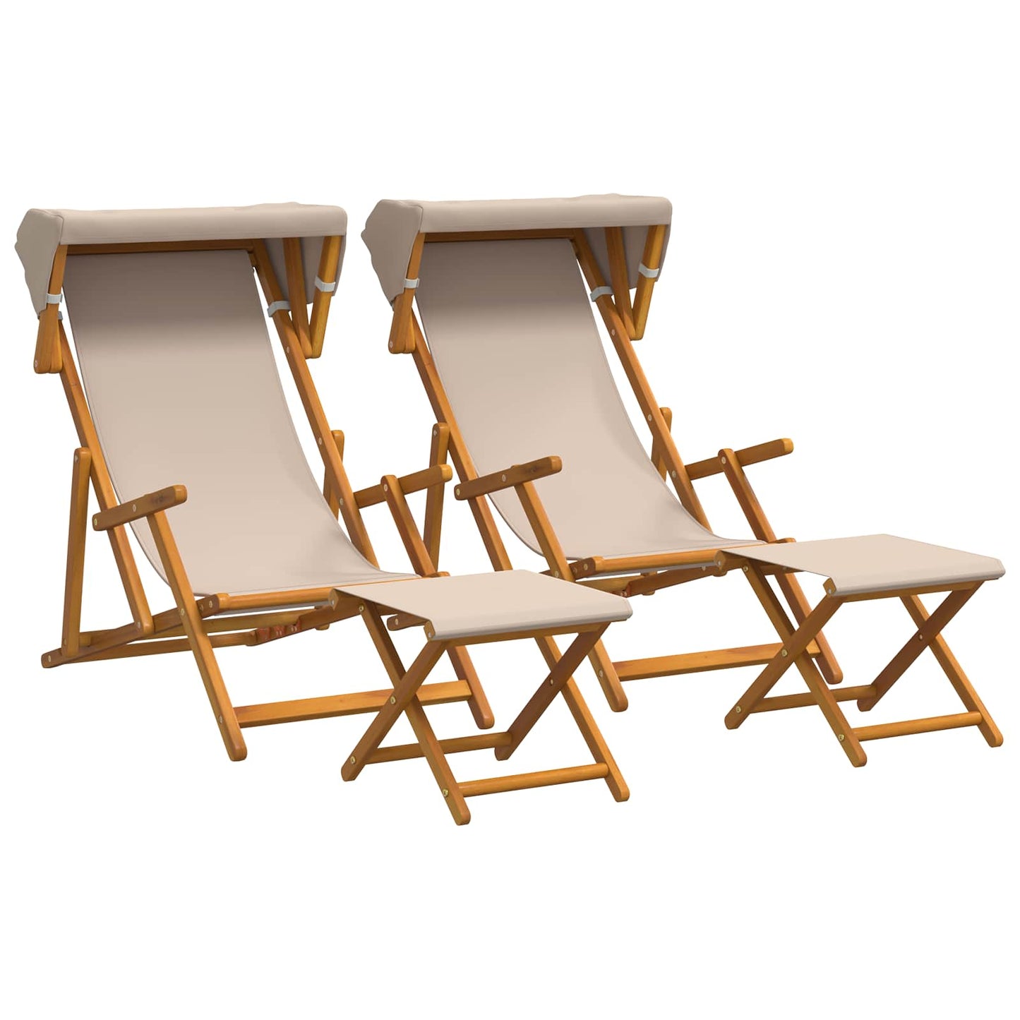 Liegestuhl 4 pcs 3 Position Massives Eukalyptus Holz Beige