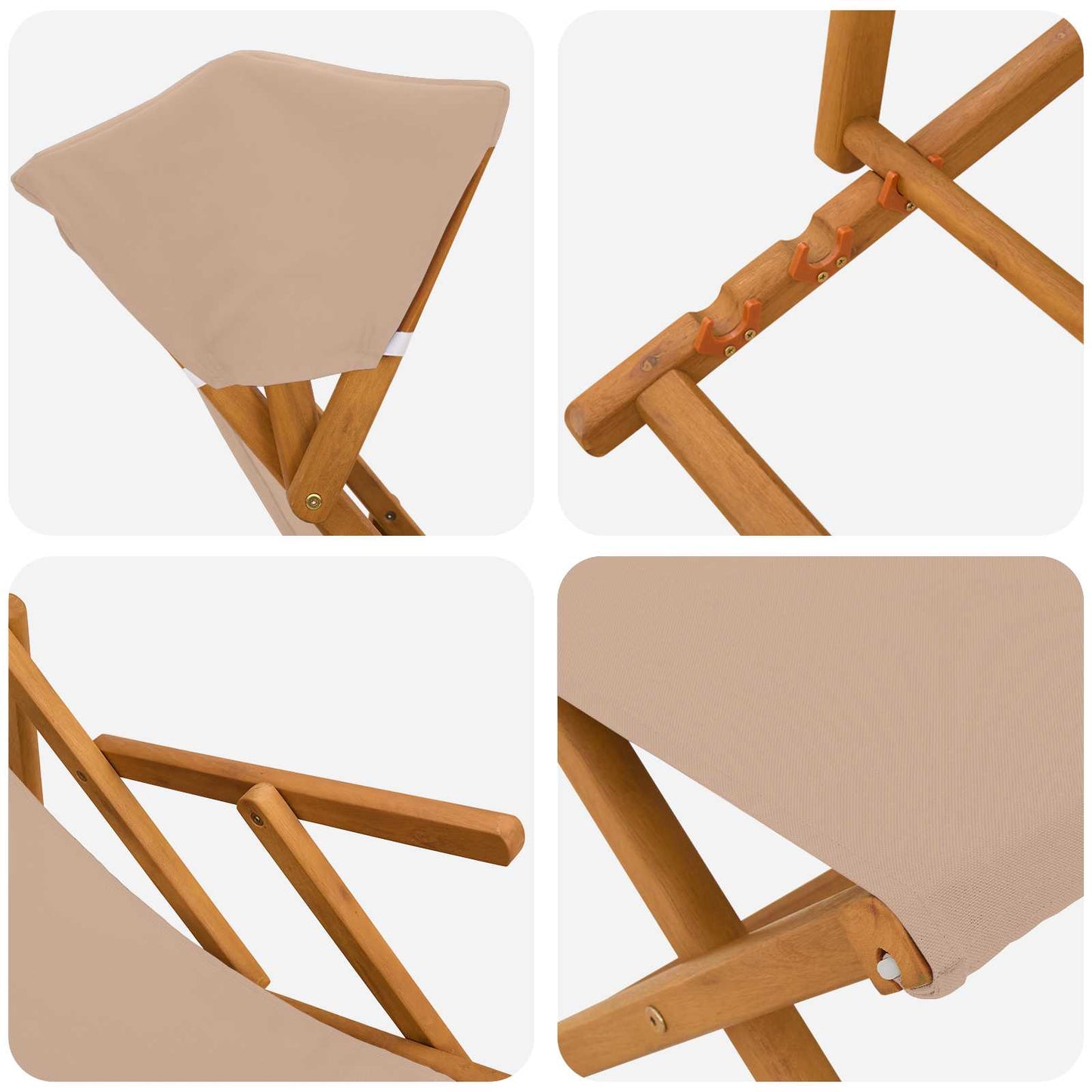 Liegestuhl 4 Stk. 3 Position Massives Eukalyptus Holz Taupe