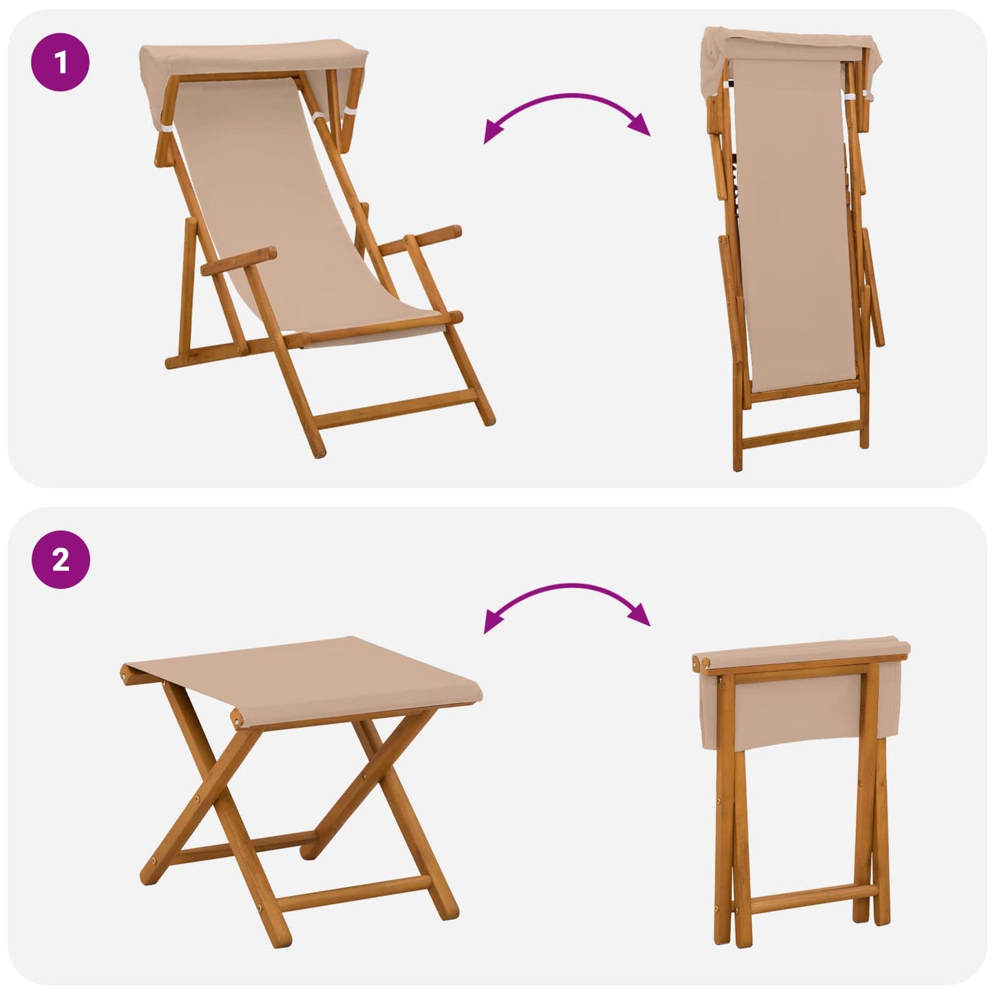 Liegestuhl 4 Stk. 3 Position Massives Eukalyptus Holz Taupe