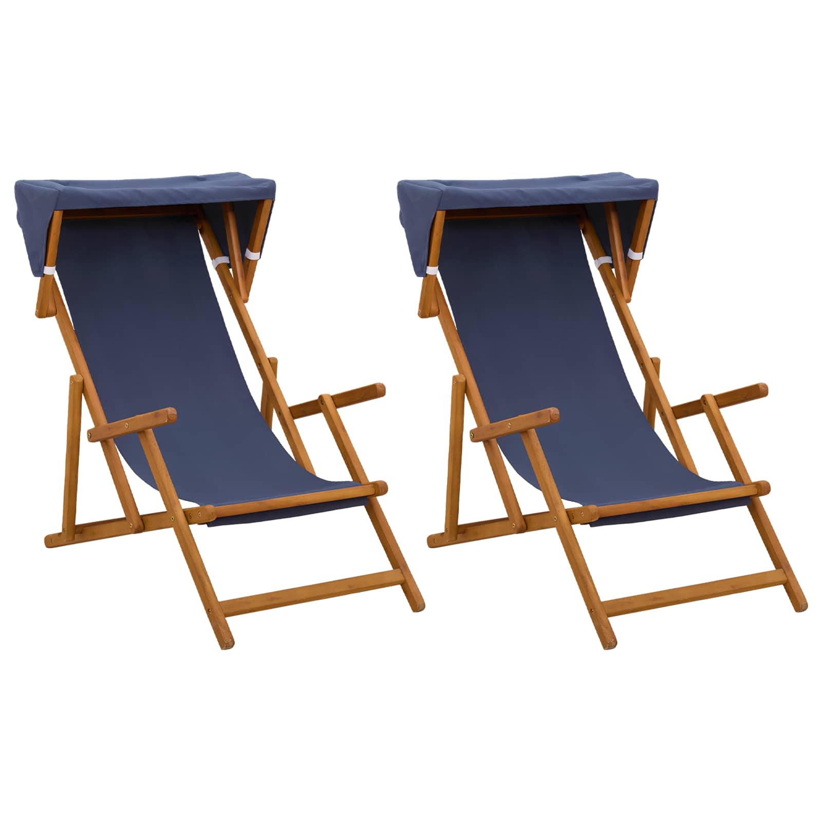 Liegestuhl 2 pcs 3 Position Massives Eukalyptus Holz Blau