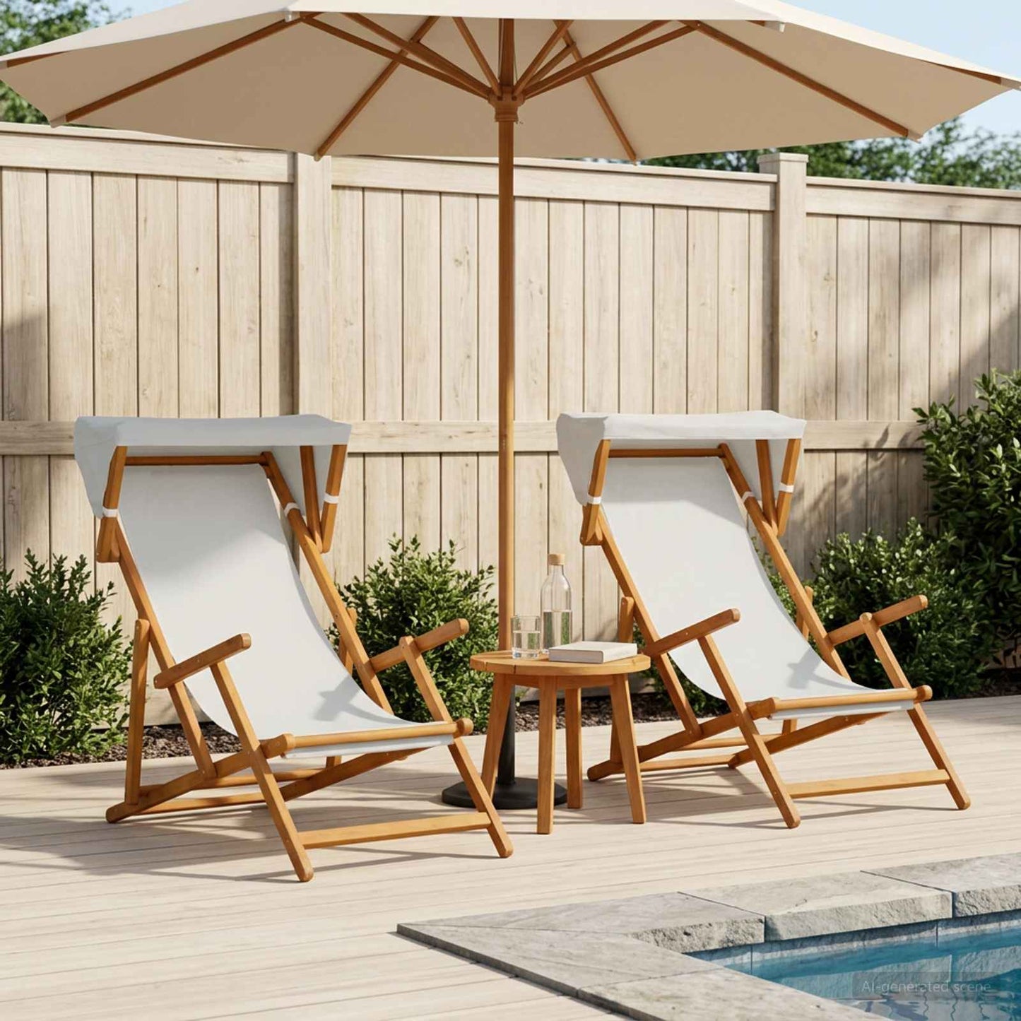 Liegestuhl 2 pcs 3 Position Massives Eukalyptus Holz Creme