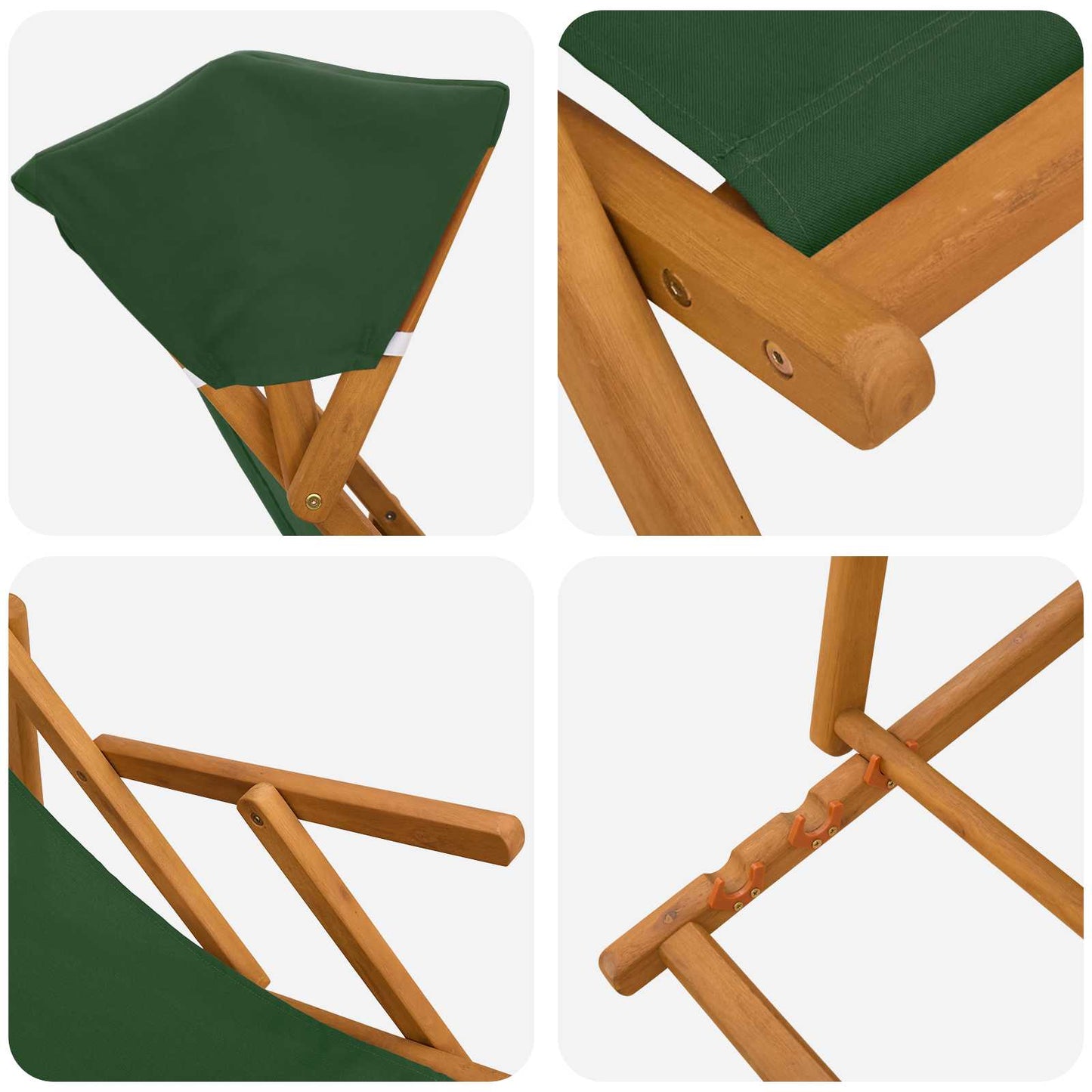 Liegestuhl 2 pcs 3 Position Massives Eukalyptus Holz Grün