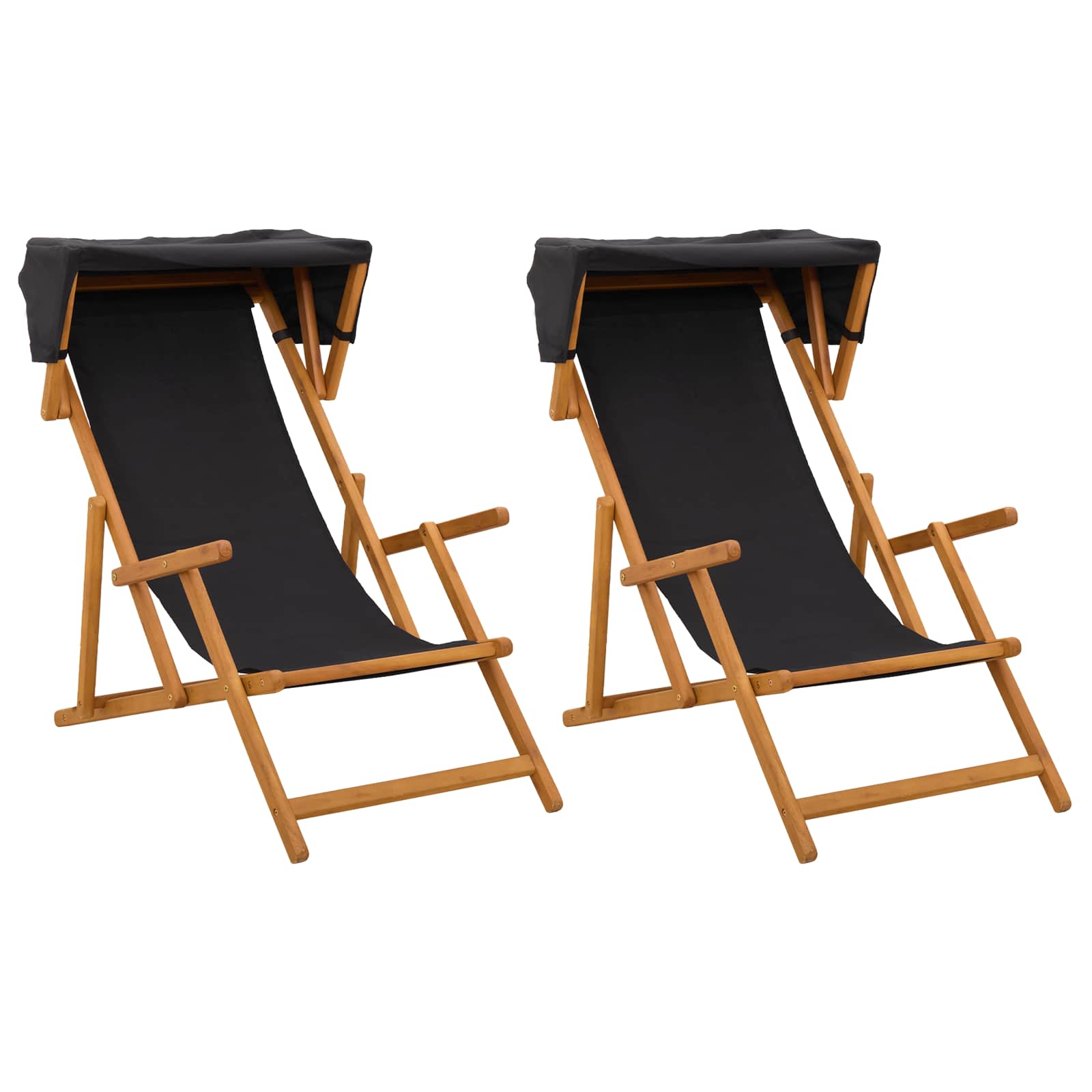 Liegestuhl 2 pcs 3 Position Massives Eukalyptus Holz Schwarz
