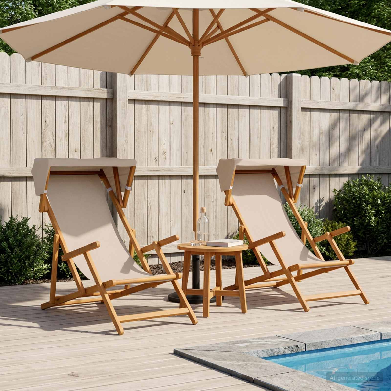 Liegestuhl 2 pcs 3 Position Massives Eukalyptus Holz Beige
