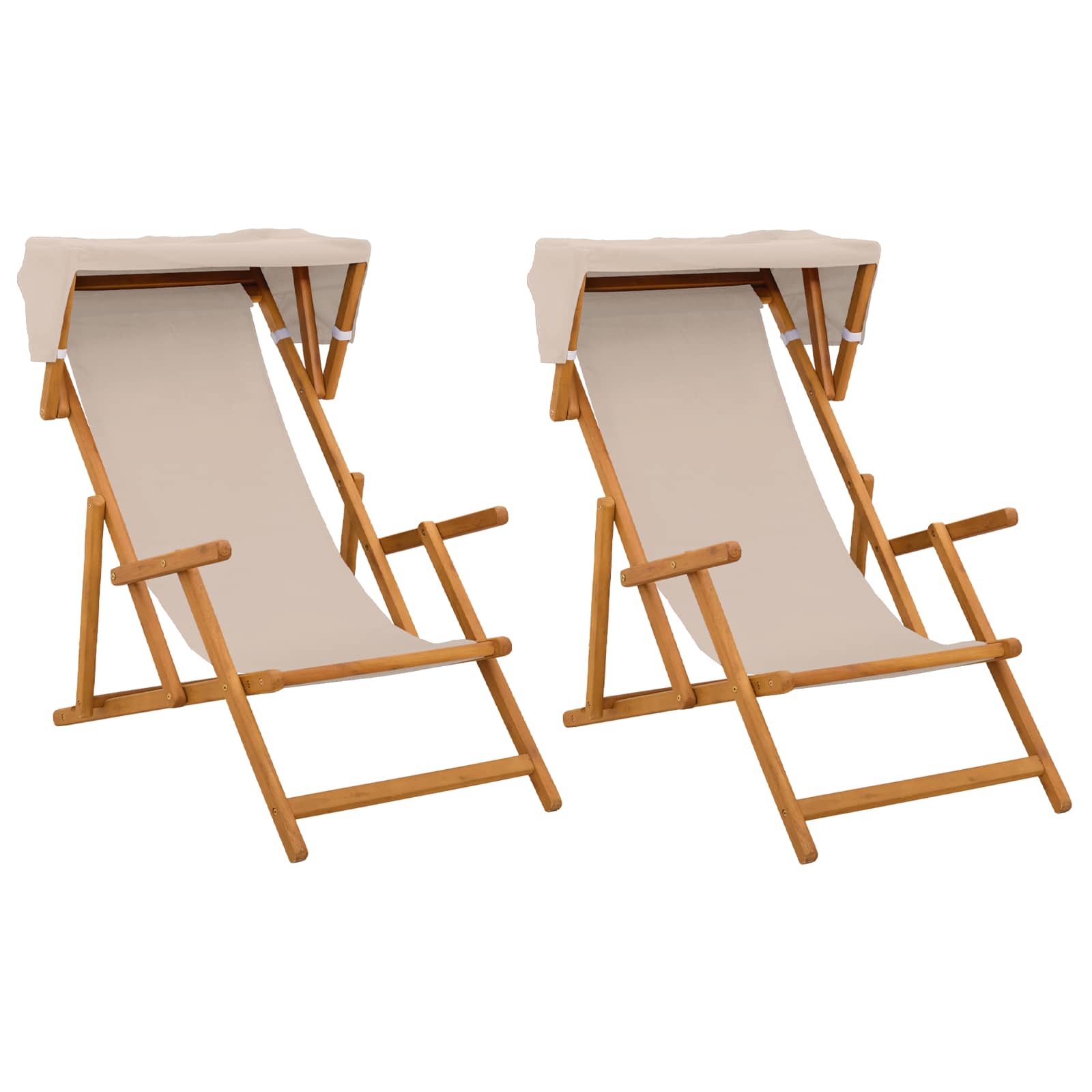 Liegestuhl 2 pcs 3 Position Massives Eukalyptus Holz Beige