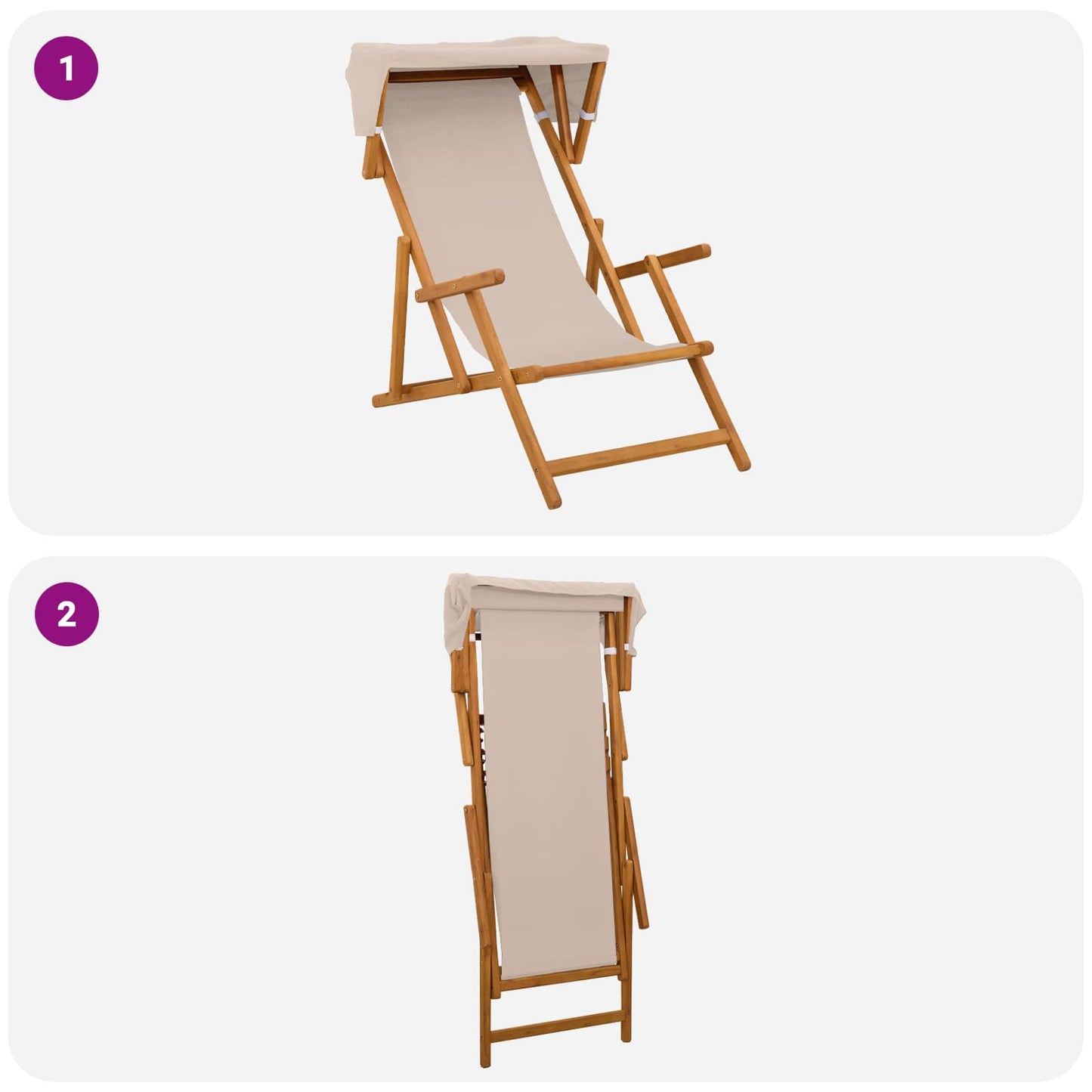 Liegestuhl 2 pcs 3 Position Massives Eukalyptus Holz Beige