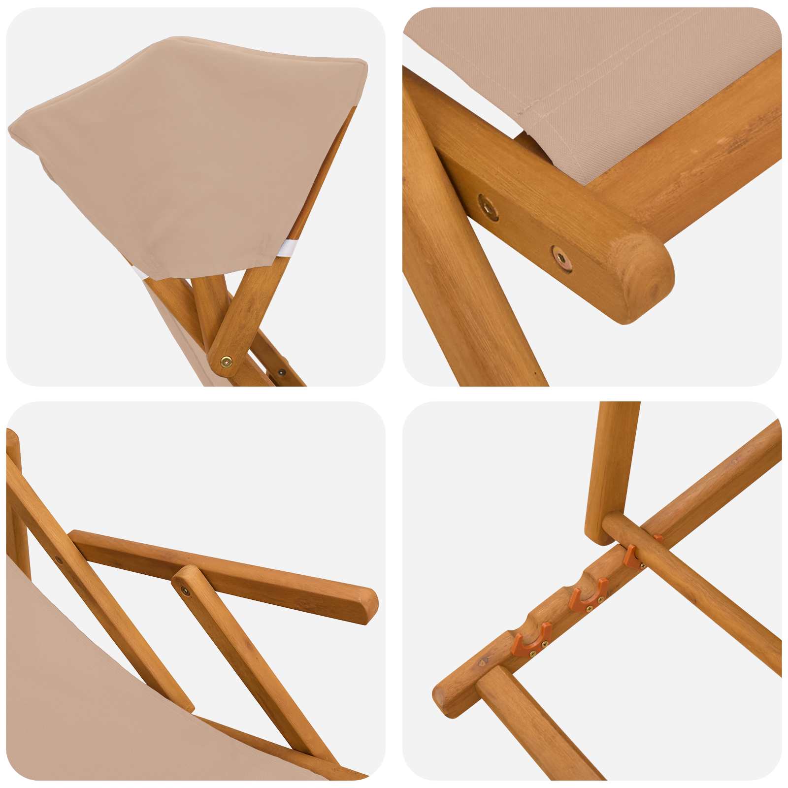 Liegestuhl 2 Stk. 3 Position Massives Eukalyptus Holz Taupe