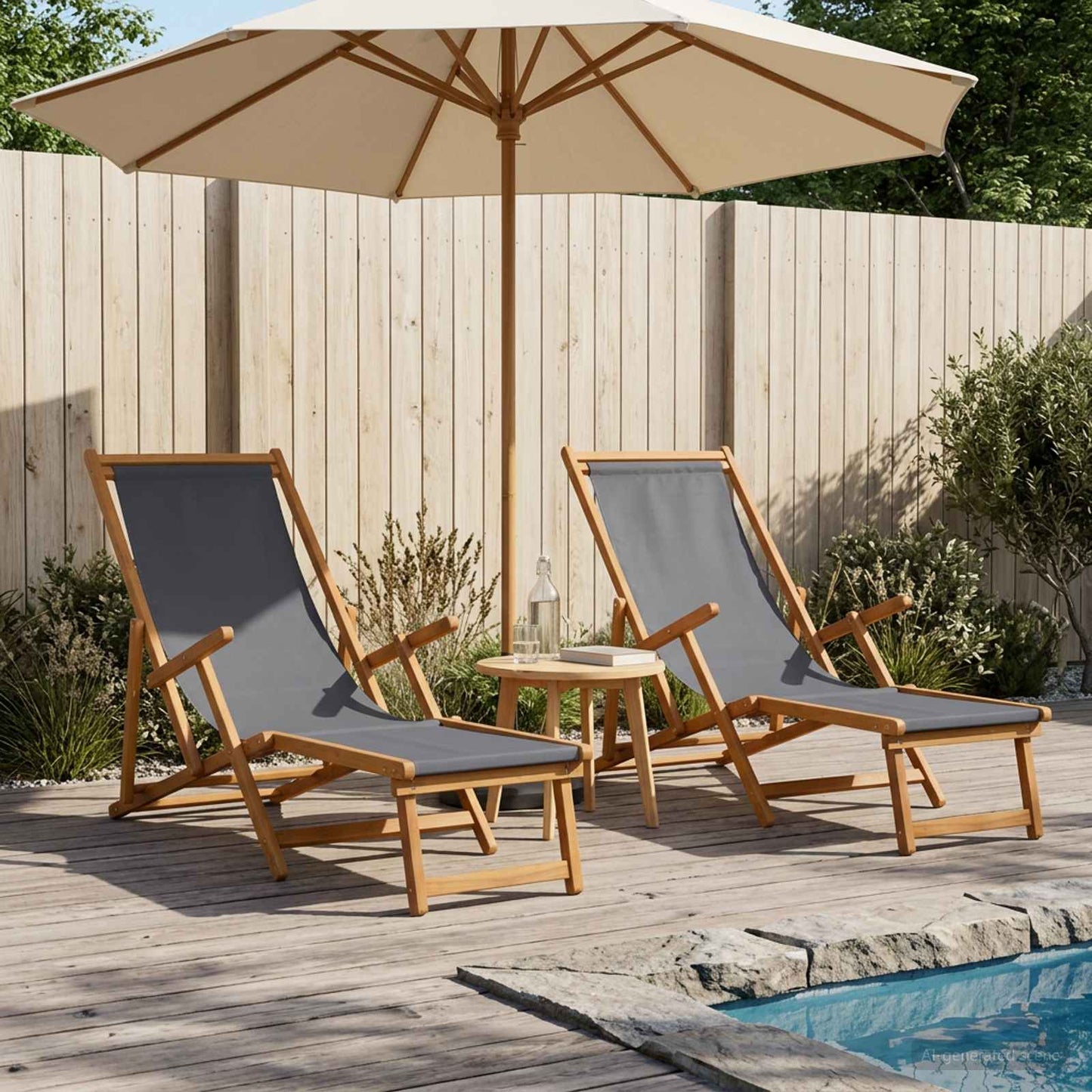 Klappbare Sonnenliege 2 pcs 3 Position Massives Eukalyptus Holz