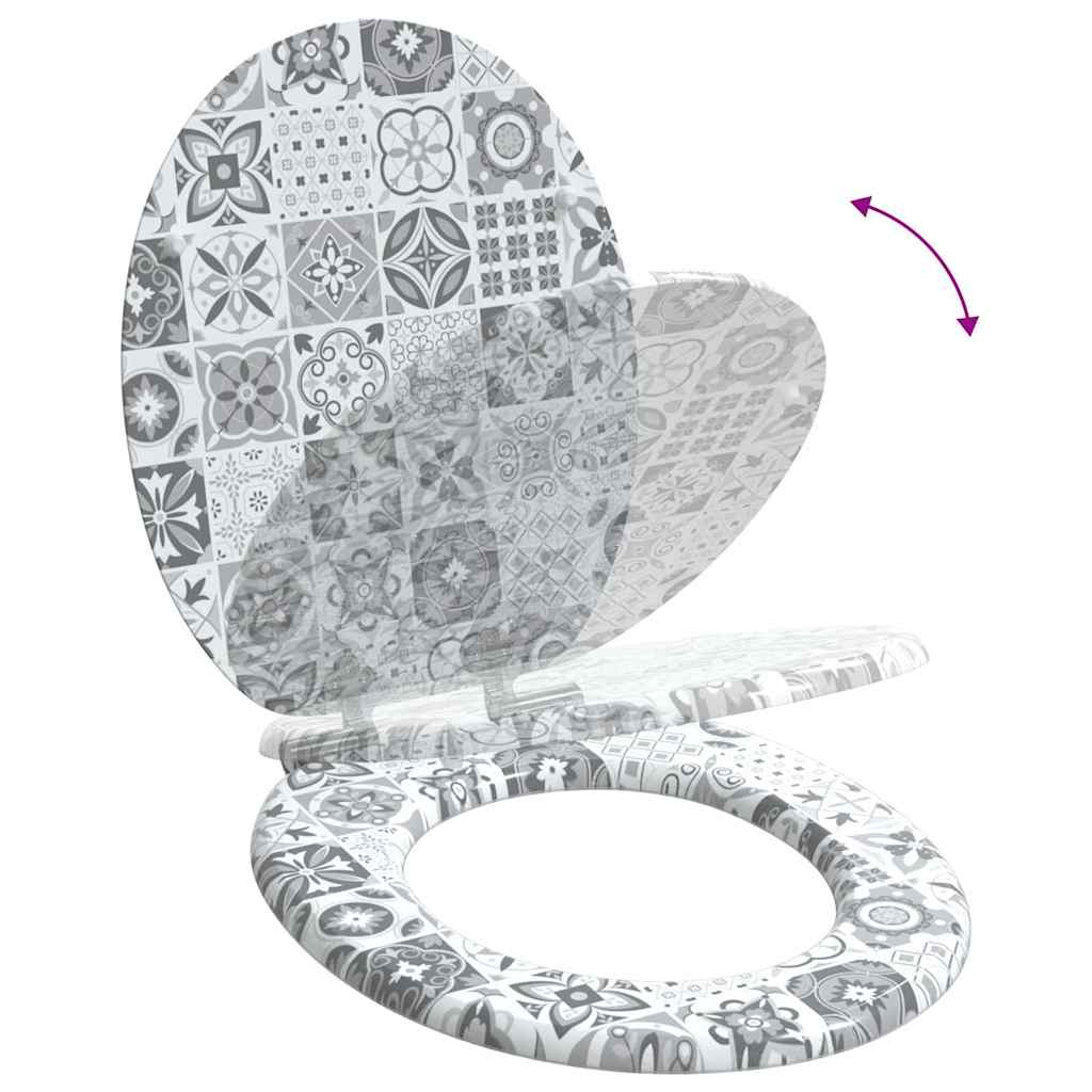 Soft-Close Toilet Seat Blau und Weiß Porzellan 44 x 38 cm