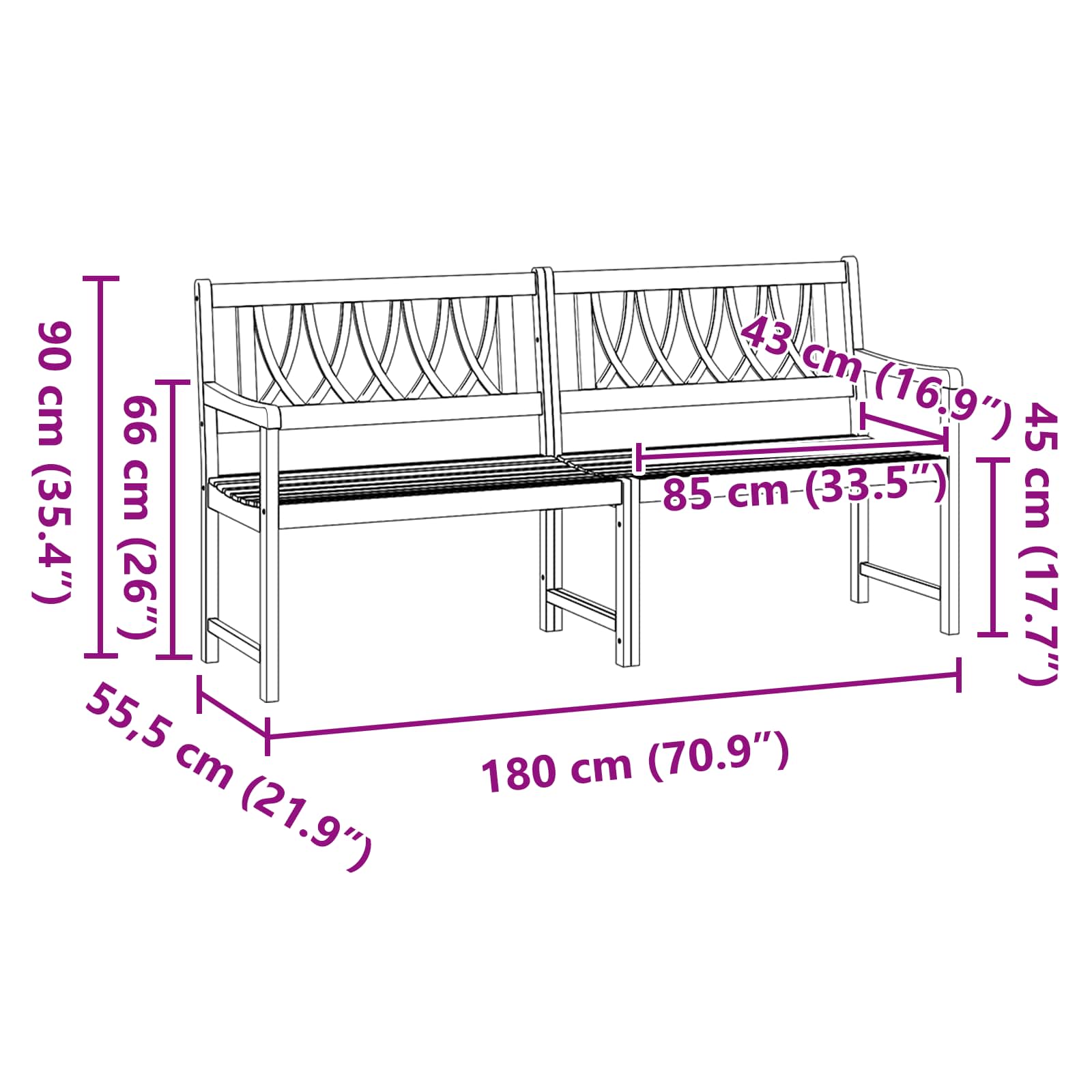 Bank Outdoor Natur 180 x 55,5 x 90 cm Massivholz Akazie