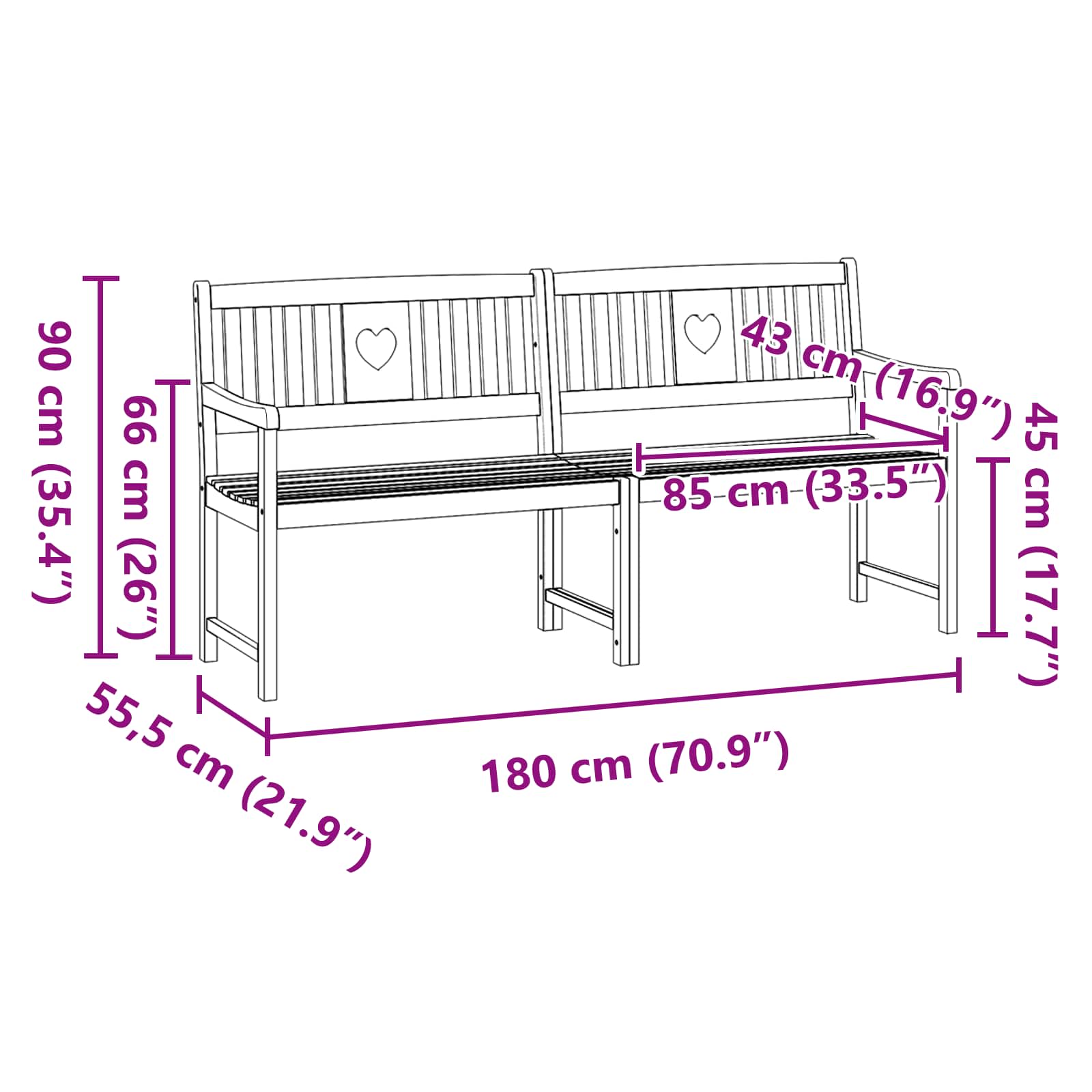 Bank Outdoor Natur 180 x 55,5 x 90 cm Massivholz Akazie