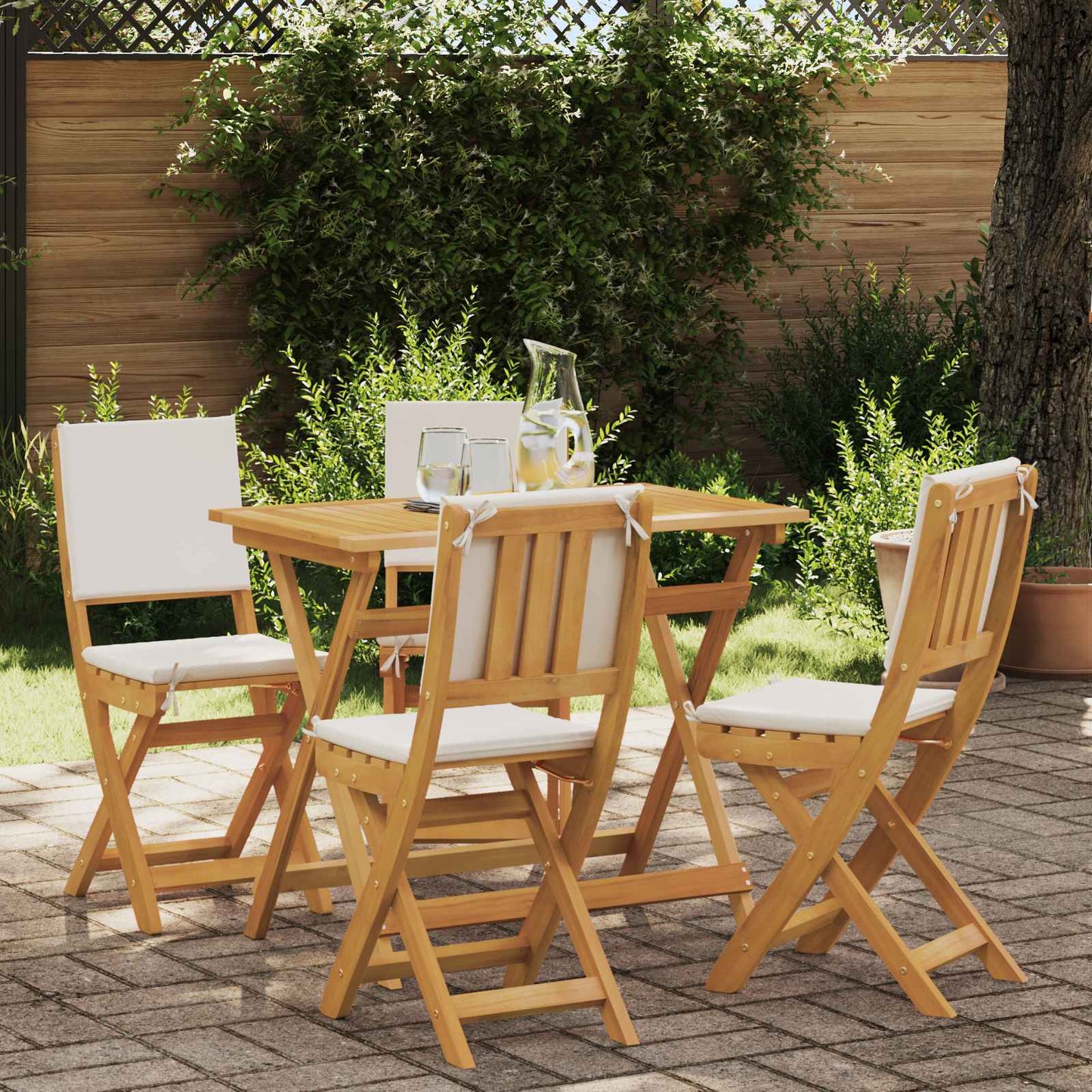 Gartenstuhl 4 stk. Cremeweiß Massivholz Akazie