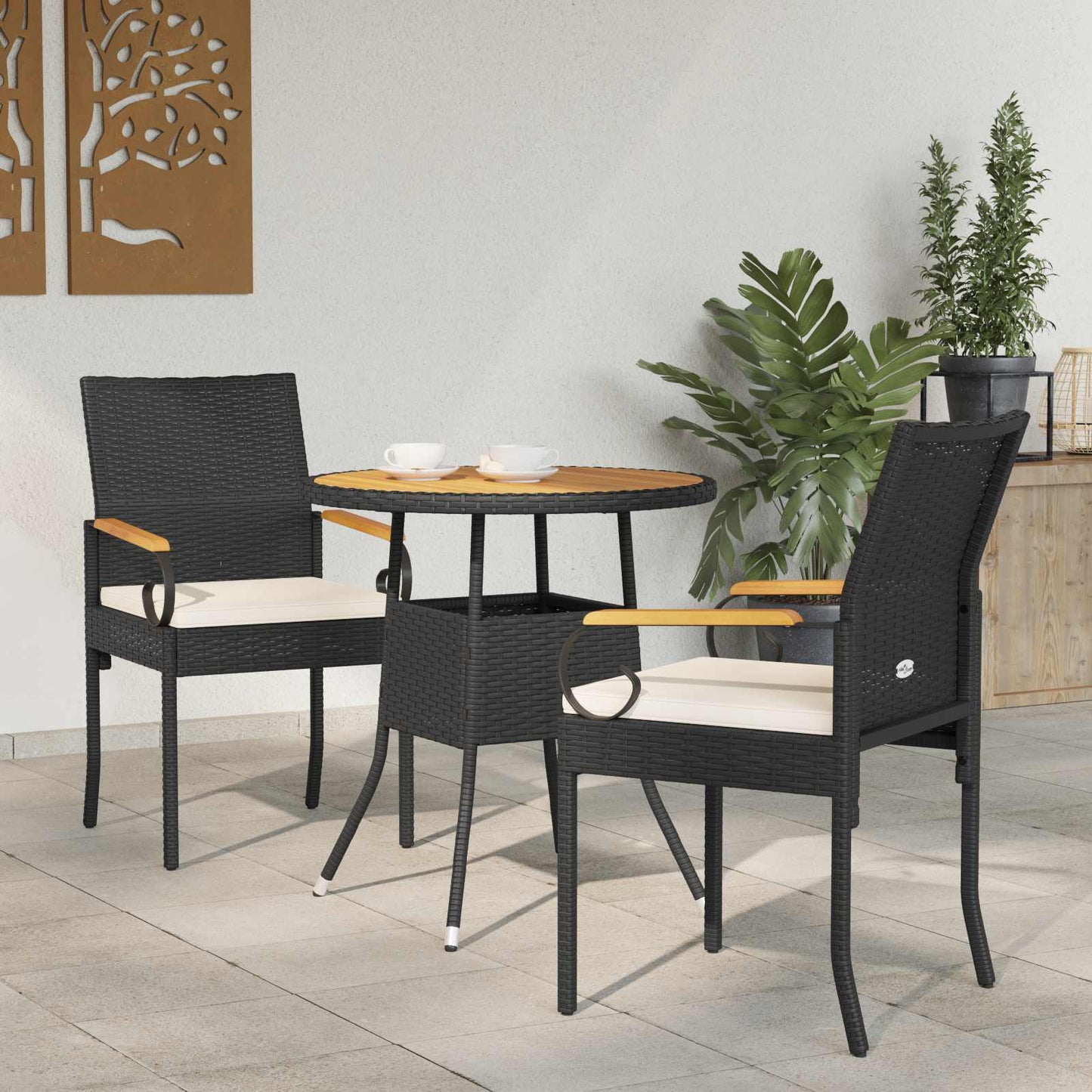 Gartenstühle 2 Stk. Schwarz und Cremeweiß