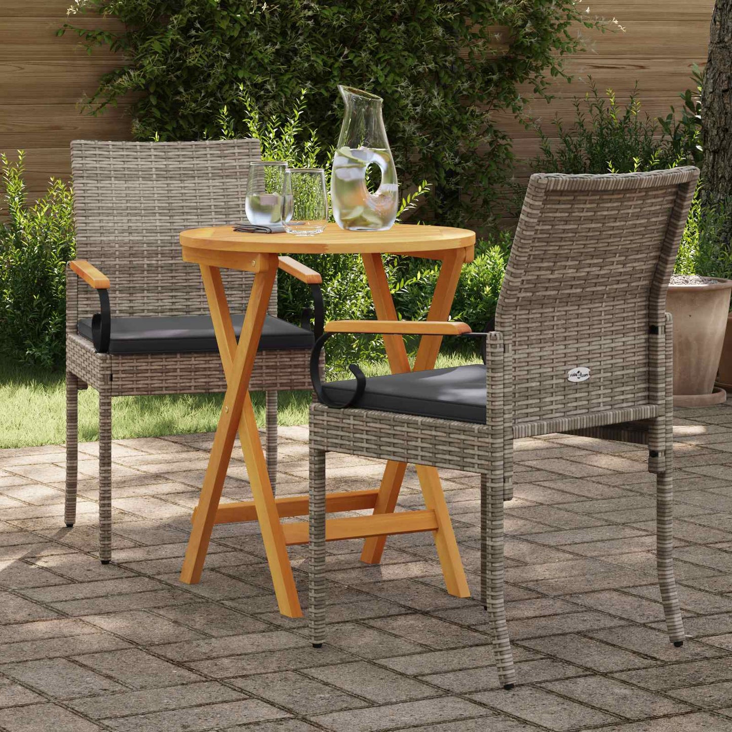 Gartenstühle 2 Stk. Grau und Dunkelgrau Poly-Rattan und Akazie
