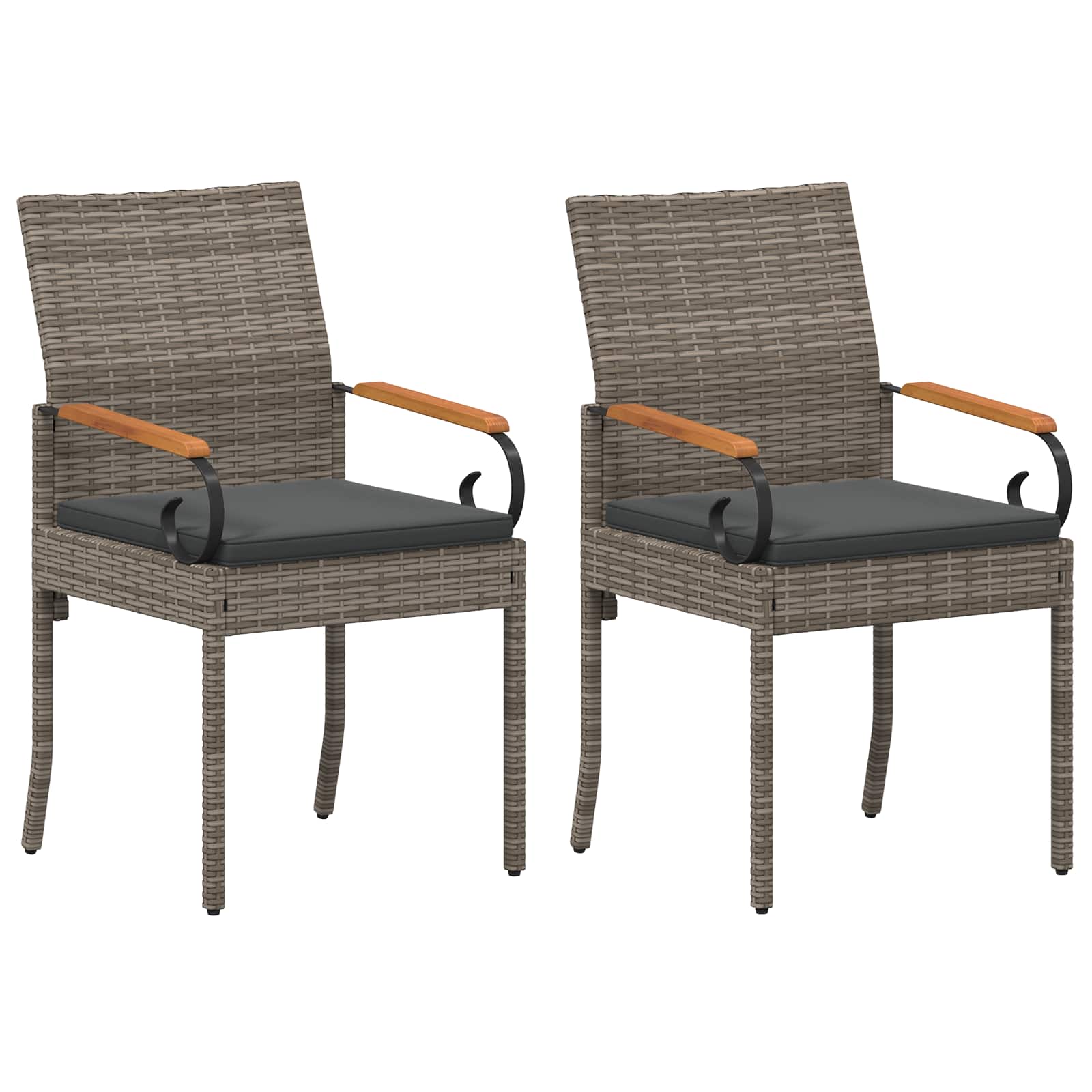 Gartenstühle 2 Stk. Grau und Dunkelgrau Poly-Rattan und Akazie
