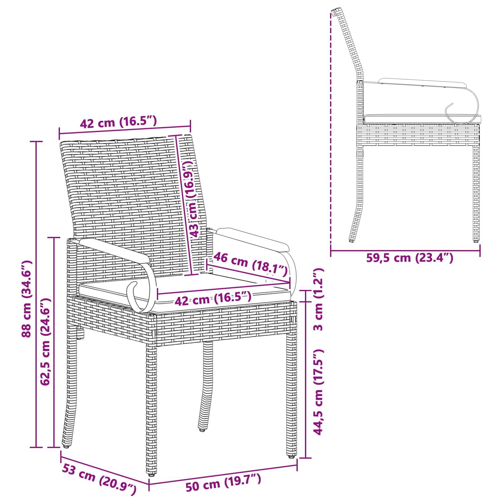 Gartenstühle 2 Stk. Grau und Dunkelgrau Poly-Rattan und Akazie