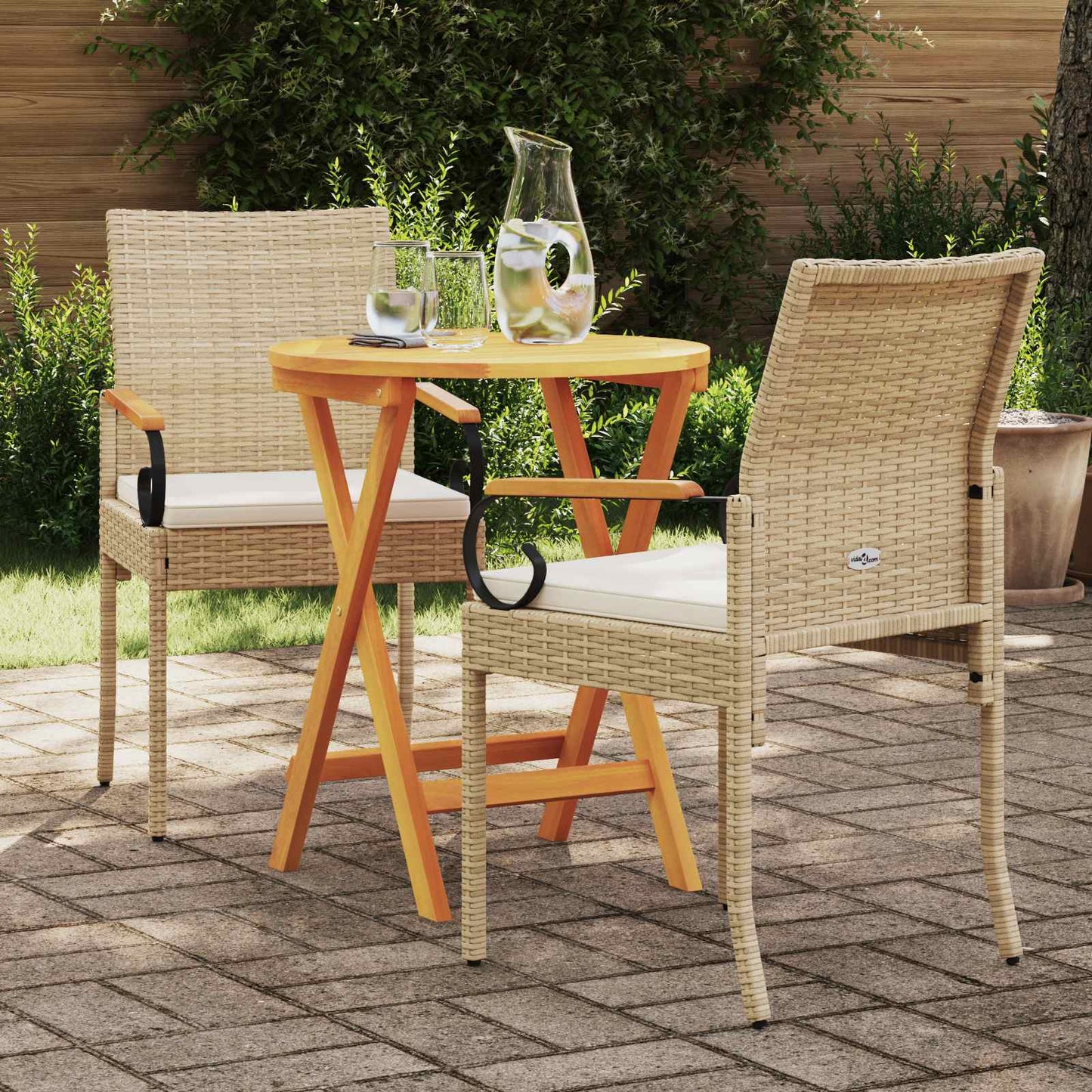 Gartenstühle 2 Stk. Beige und Cremeweiß Poly-Rattan und Akazie