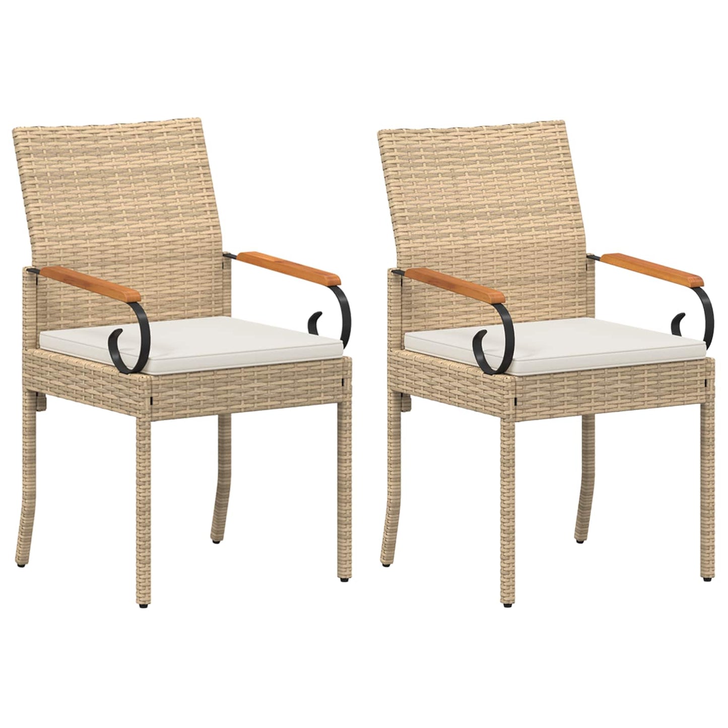 Gartenstühle 2 Stk. Beige und Cremeweiß Poly-Rattan und Akazie