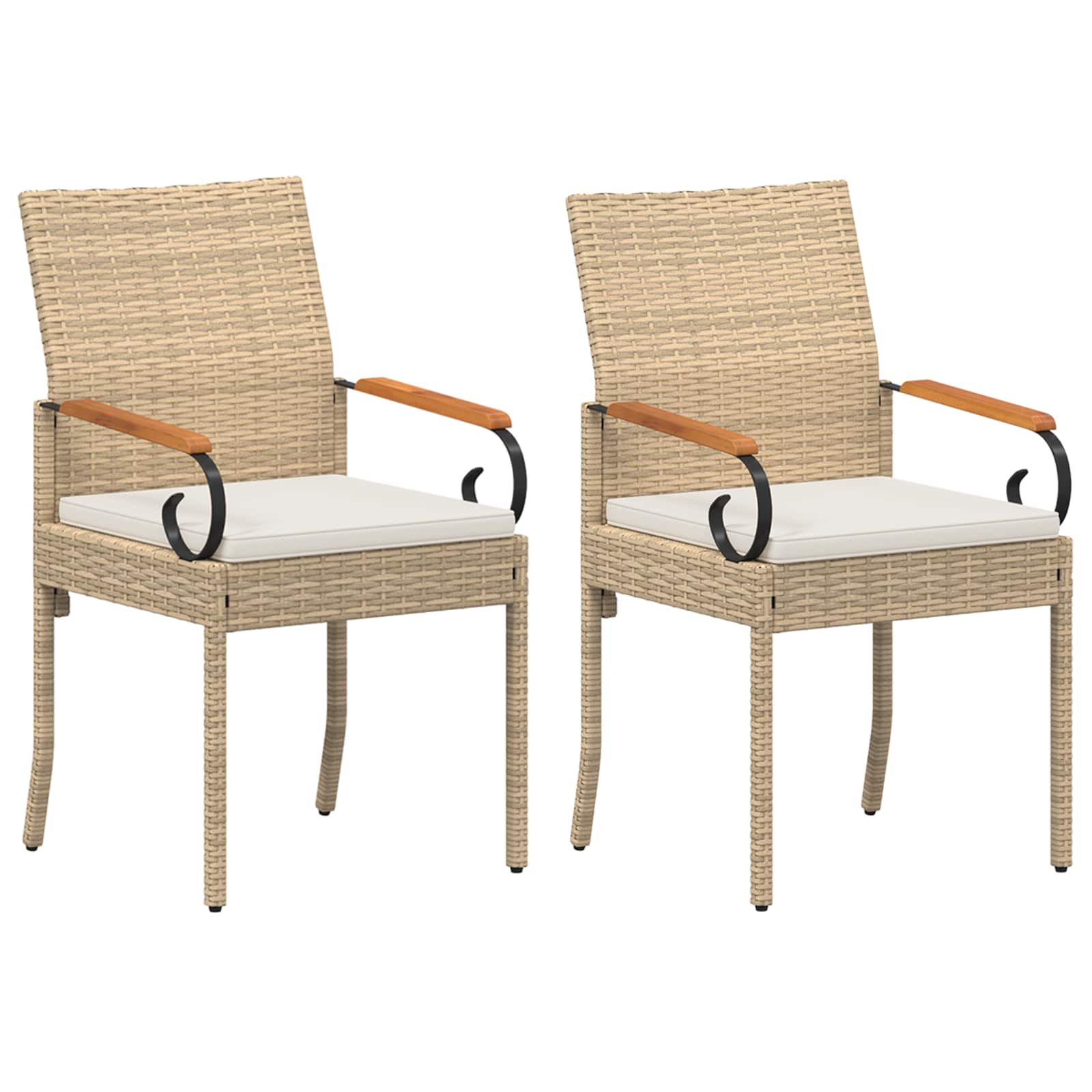 Gartenstühle 2 Stk. Beige und Cremeweiß Poly-Rattan und Akazie
