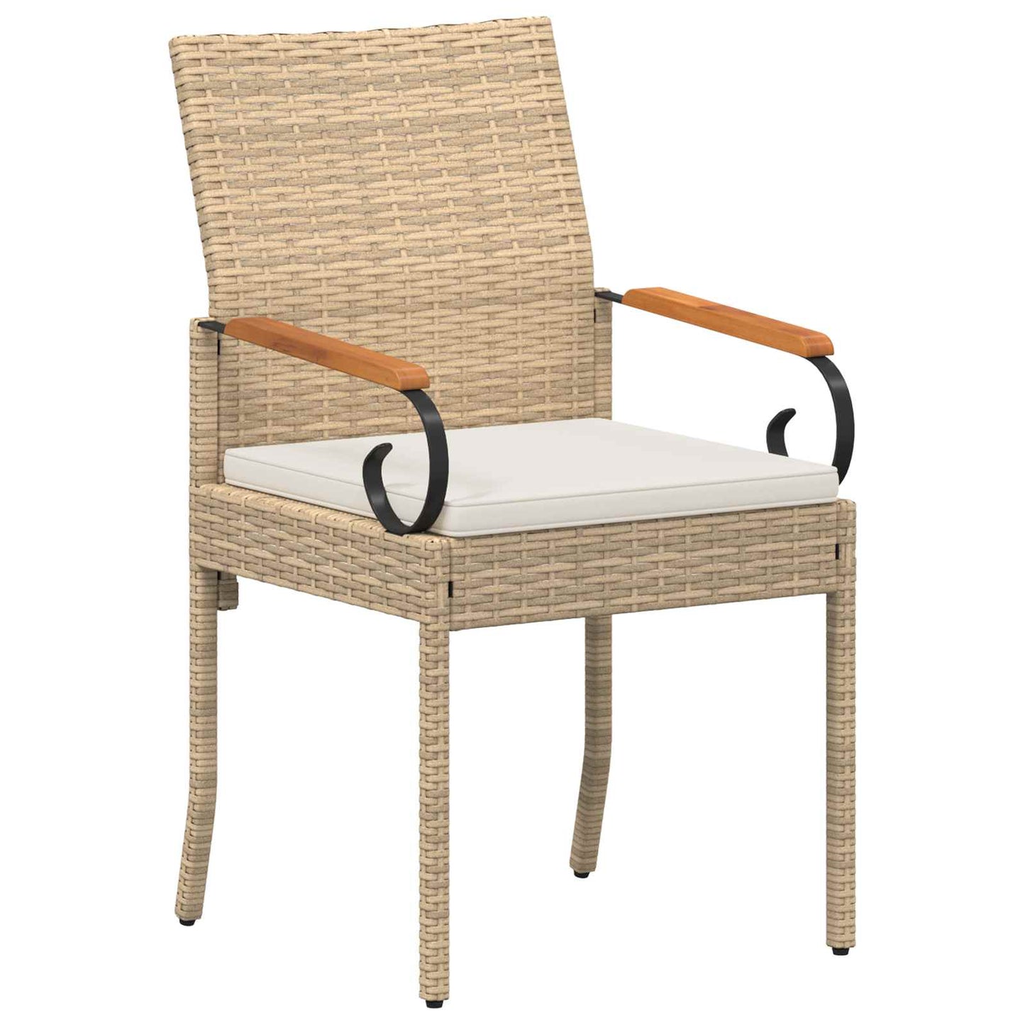 Gartenstühle 2 Stk. Beige und Cremeweiß Poly-Rattan und Akazie