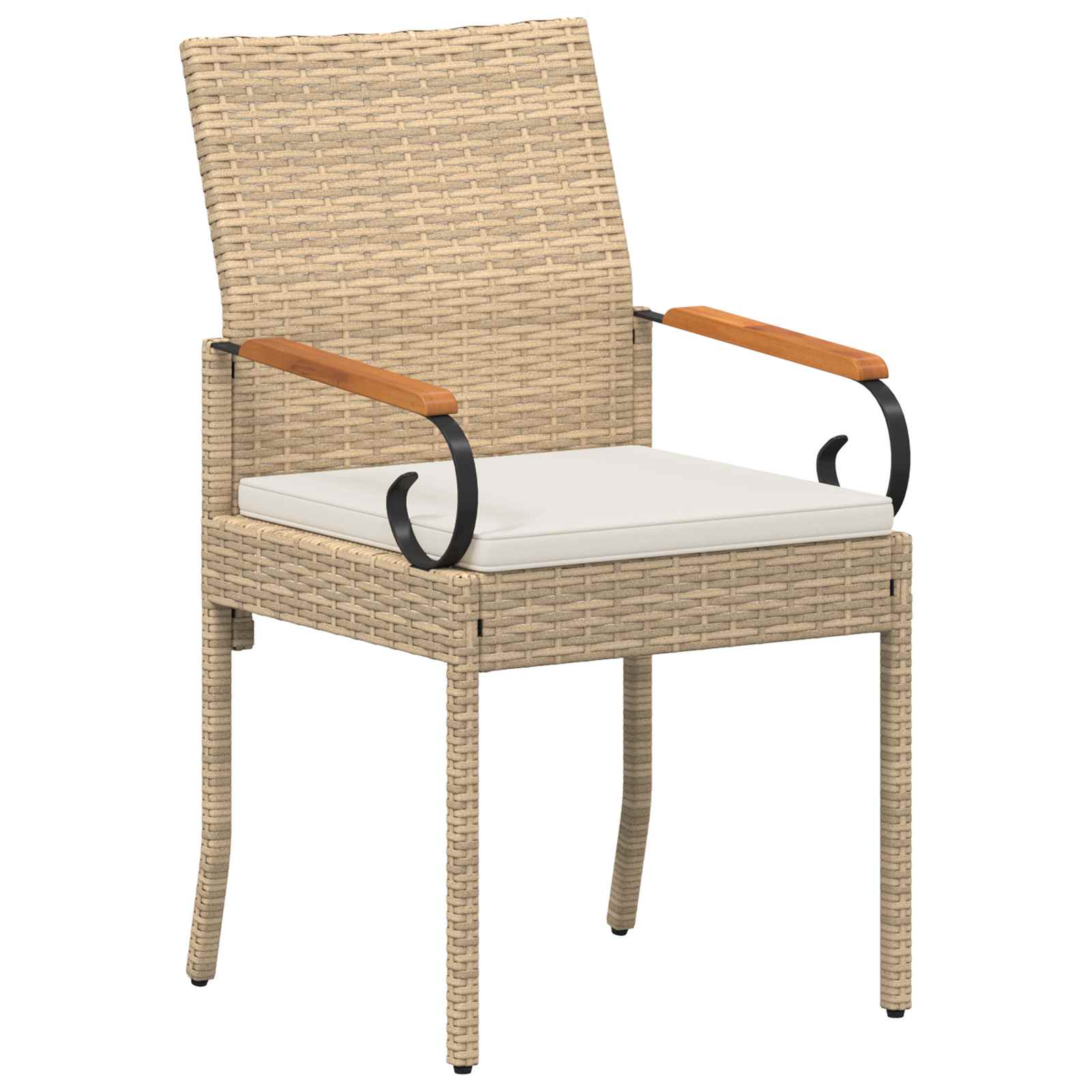 Gartenstühle 2 Stk. Beige und Cremeweiß Poly-Rattan und Akazie