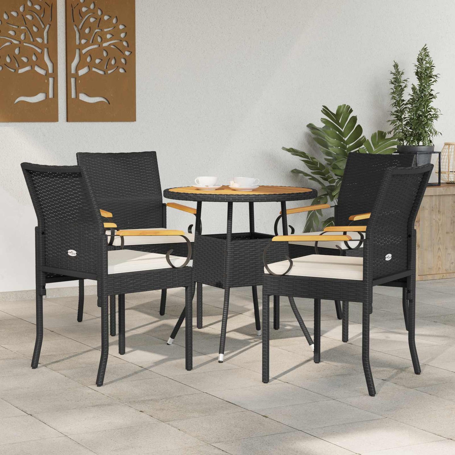 Gartenstühle 4 Stk. Schwarz und Cremeweiß