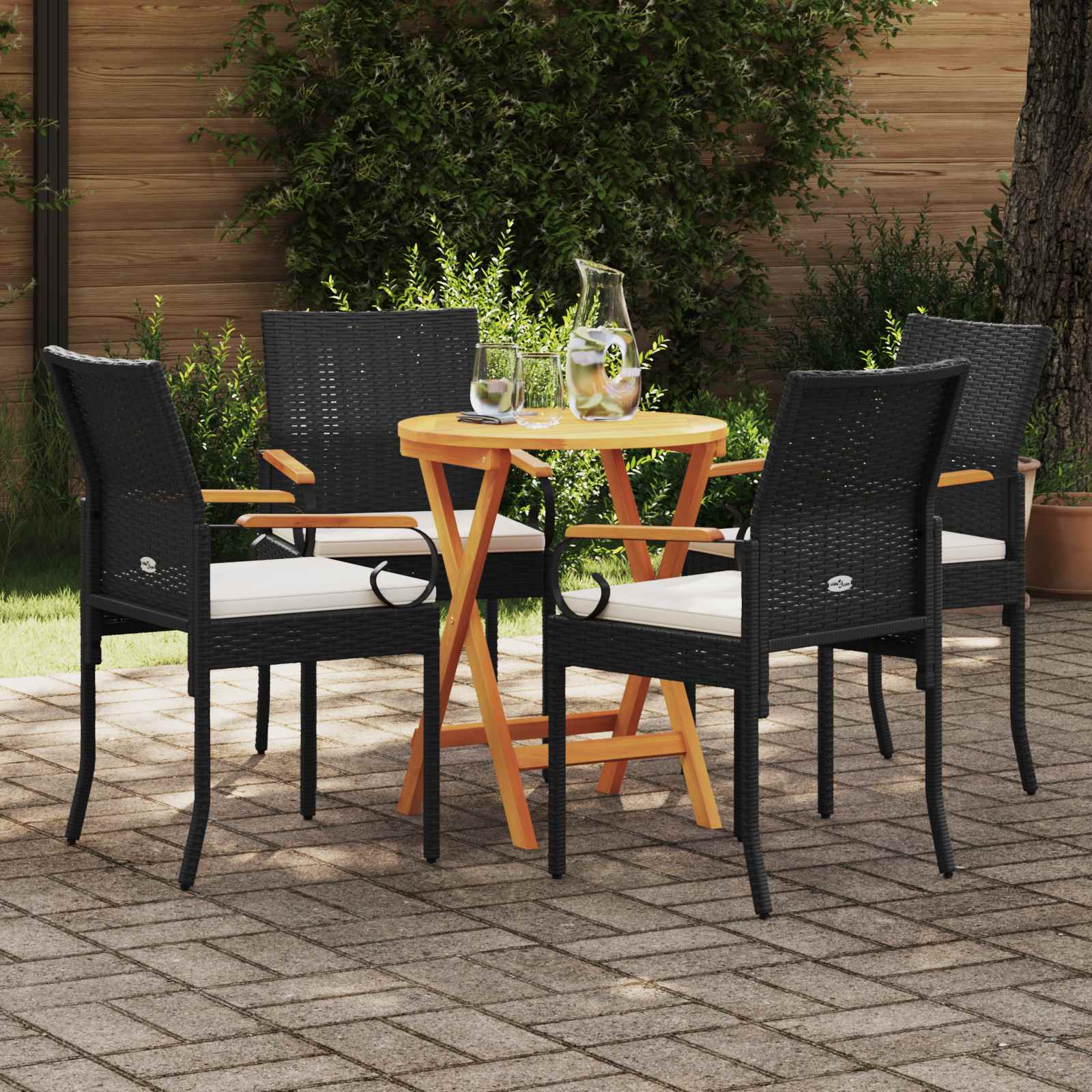Gartenstühle 4 Stk. Schwarz und Cremeweiß