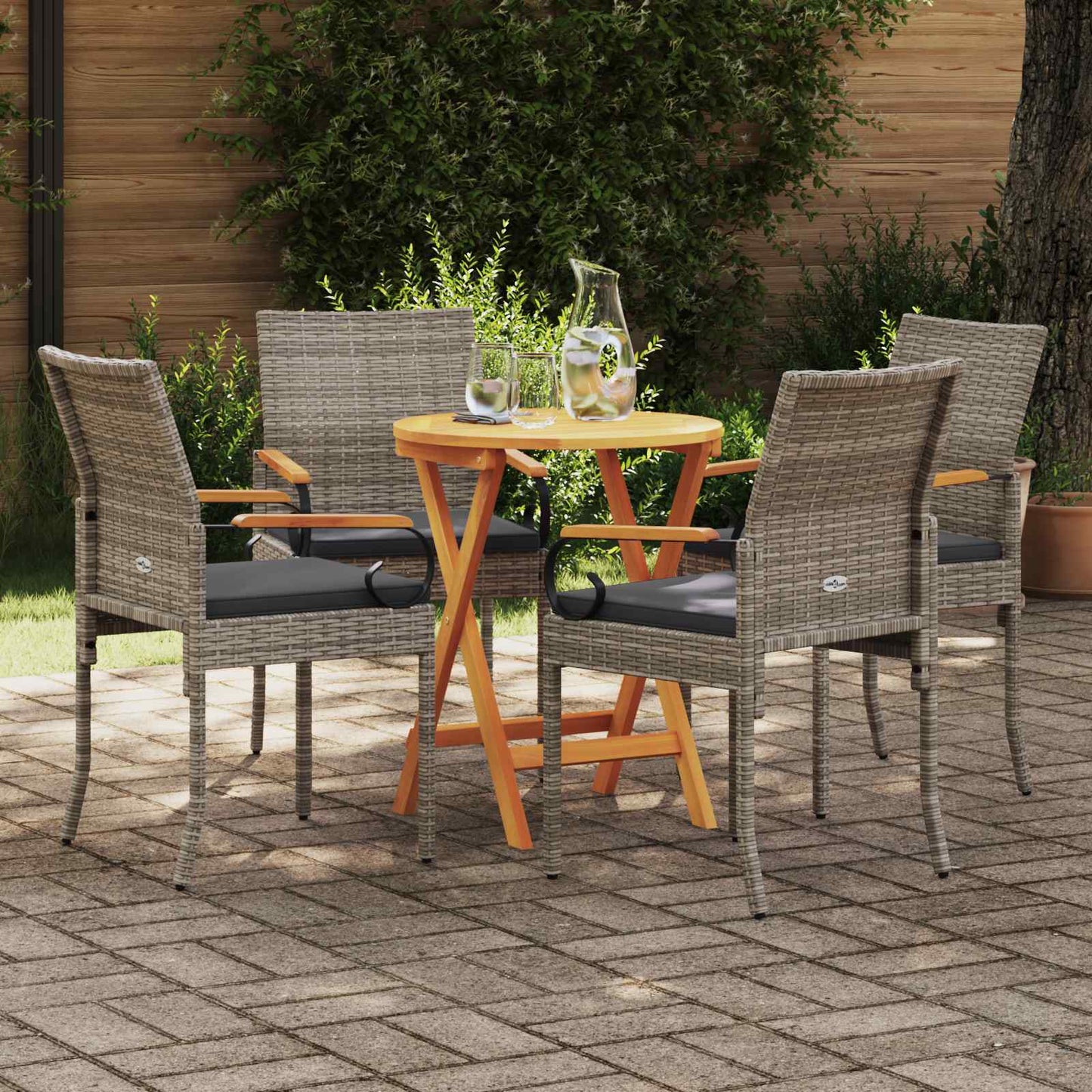 Gartenstühle 4 stk. Grau und Dunkelgrau Poly-Rattan und Akazie