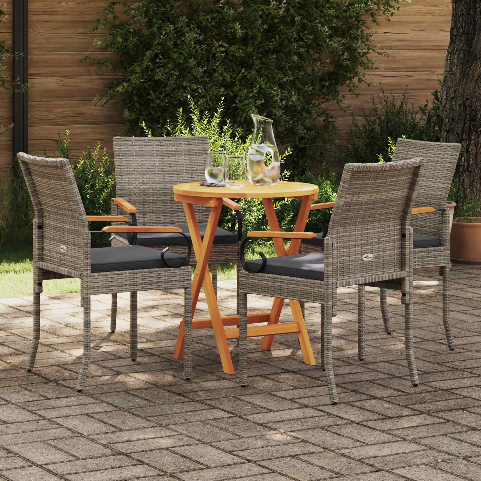 Gartenstühle 4 stk. Grau und Dunkelgrau Poly-Rattan und Akazie