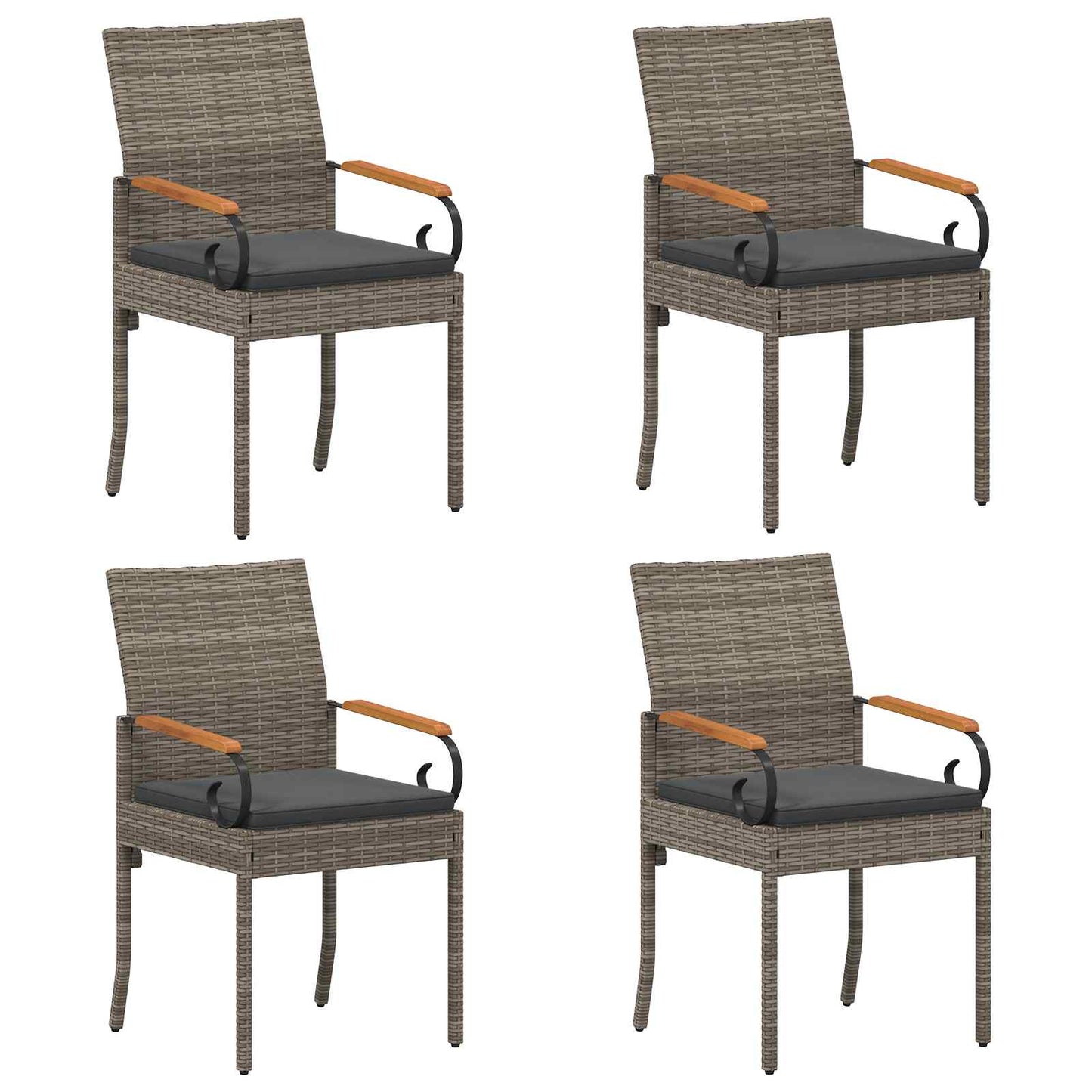 Gartenstühle 4 Stk. Grau und Dunkelgrau Poly-Rattan und Akazie