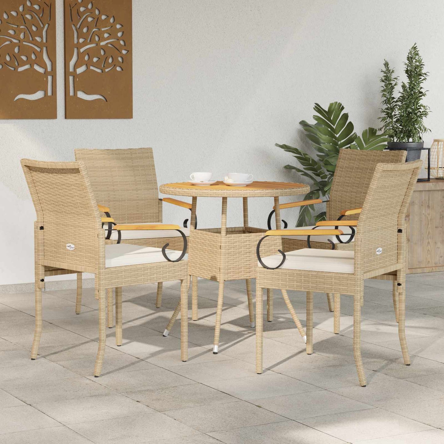 Gartenstühle 4 Stk. Beige und Cremeweiß Poly-Rattan und Akazie