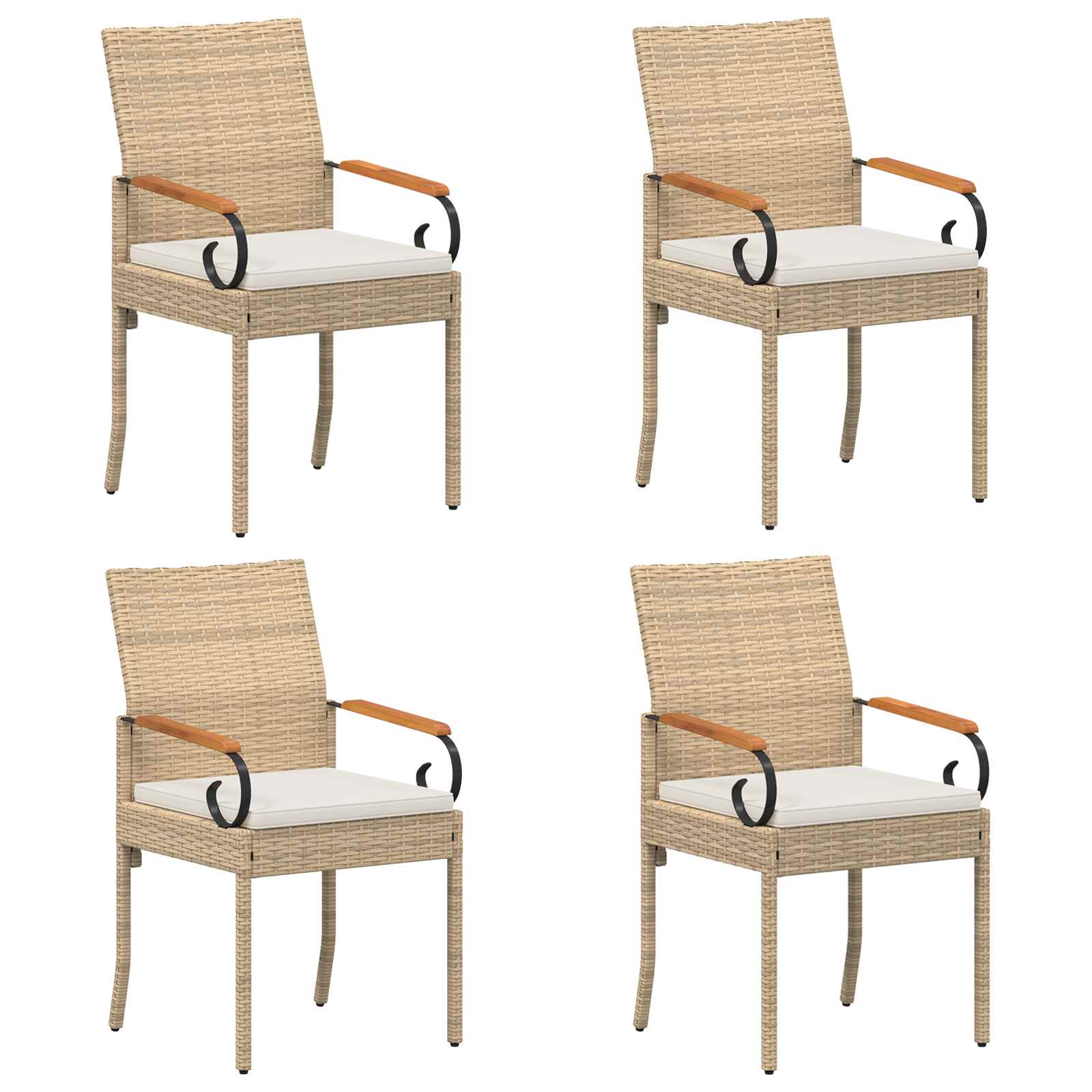 Gartenstühle 4 Stk. Beige und Cremeweiß Poly-Rattan und Akazie