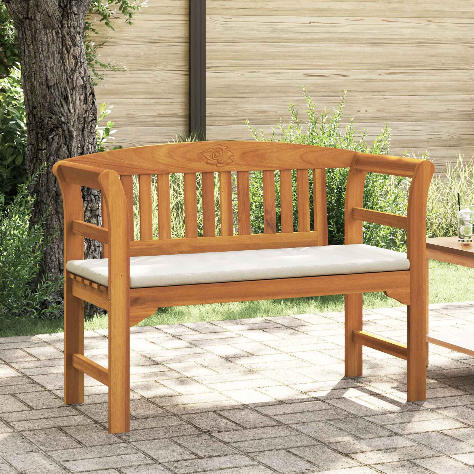 Rosenbank Cremeweiß 114 x 46 x 82,5 cm Massivholz Akazie