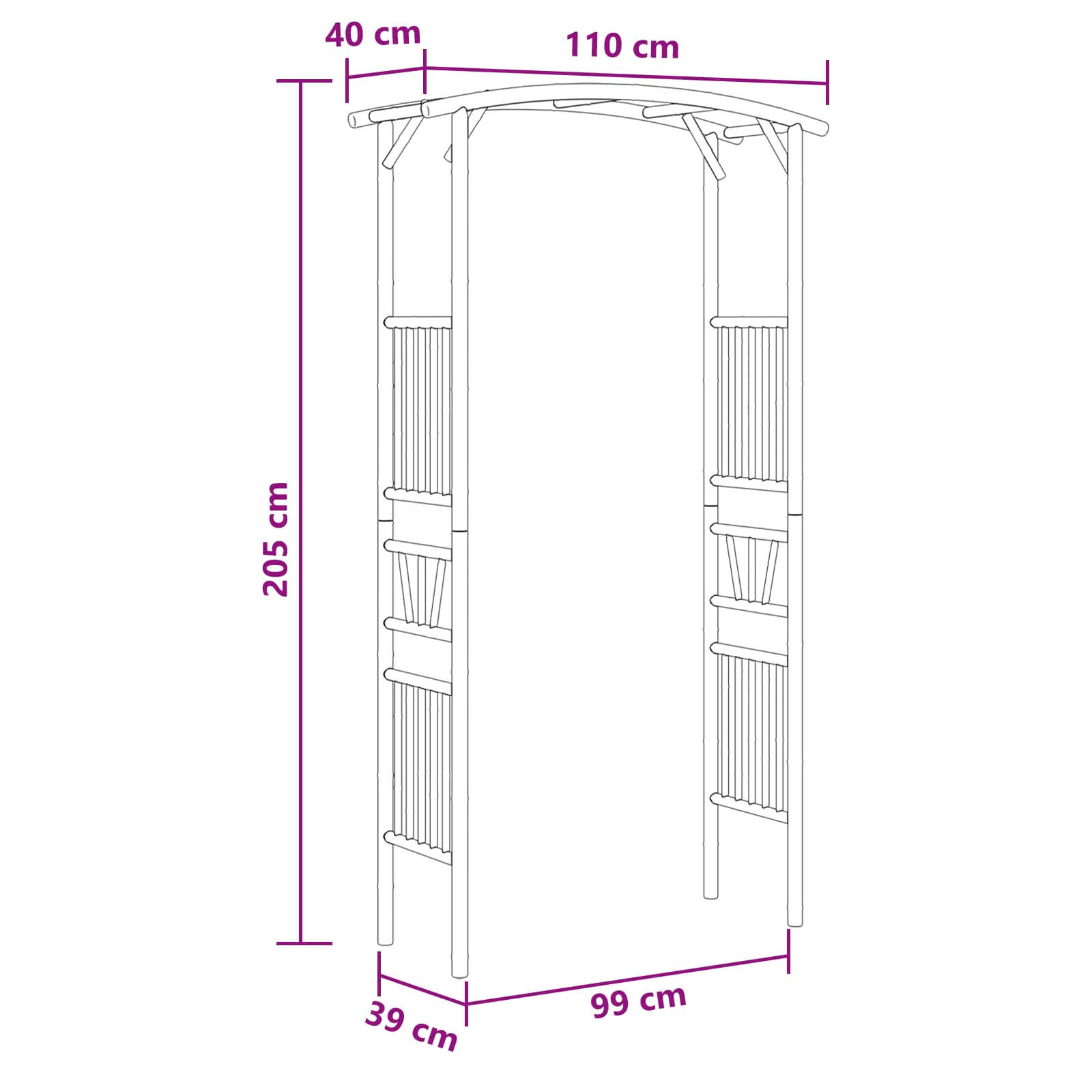 Gartenbogen Natur 110 x 40 x 205 cm Bambus