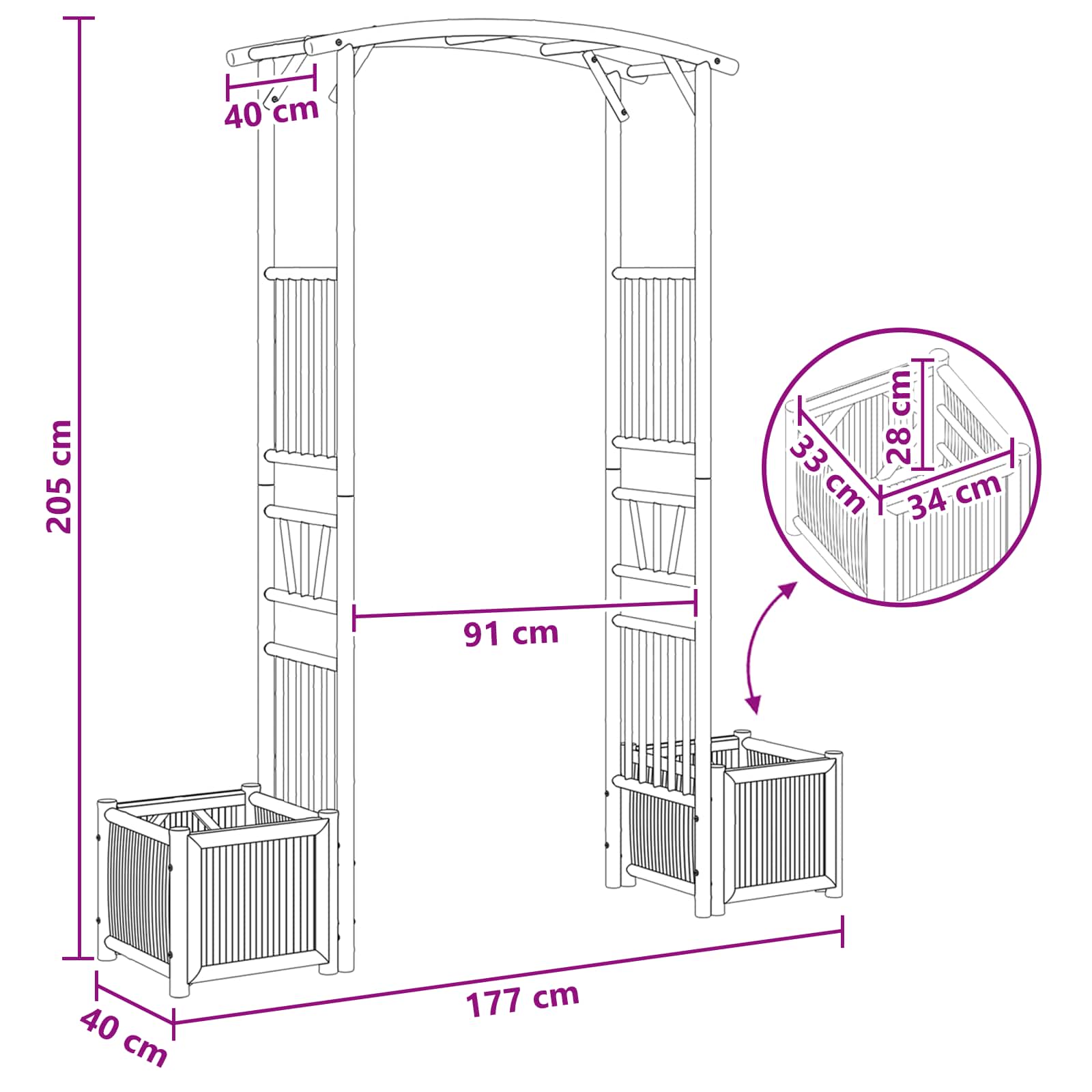 Gartenbogen Natur 177 x 40 x 205 cm Bambus