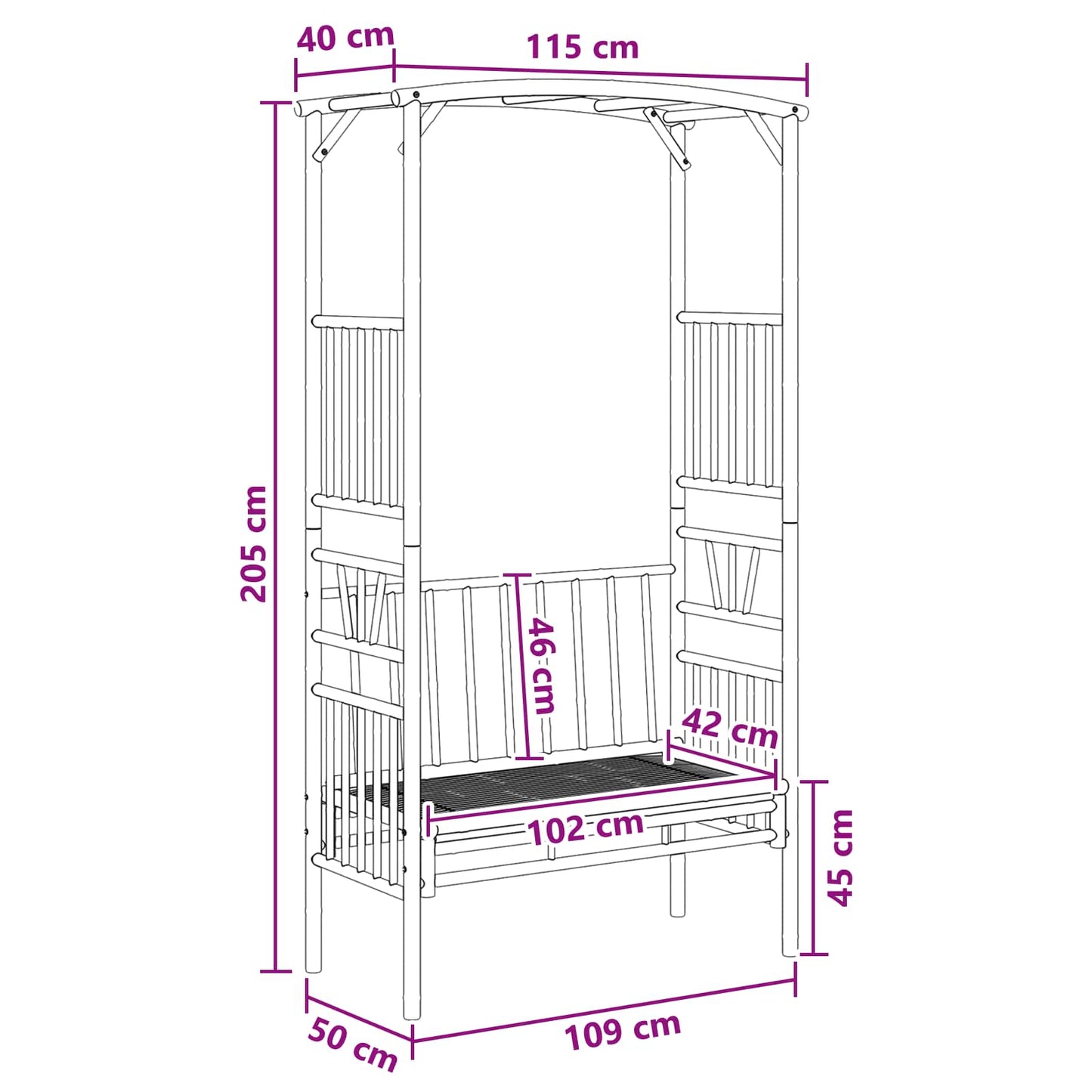 Gartenbogen mit Sitzbank 115 x 50 x 205 cm Bambus